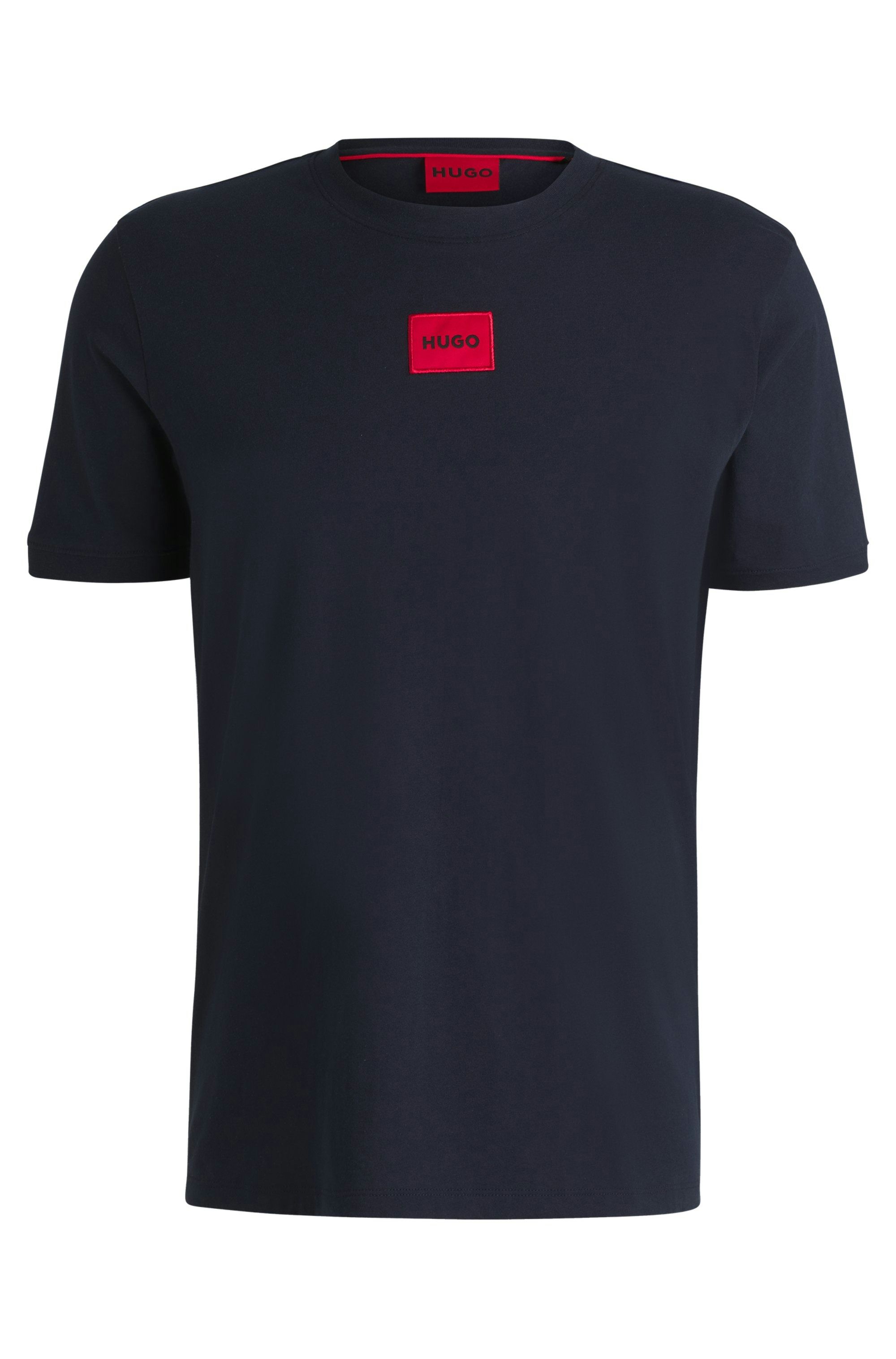 Bavlněné tričko z úpletu s logovaným štítkem - Dark Blue