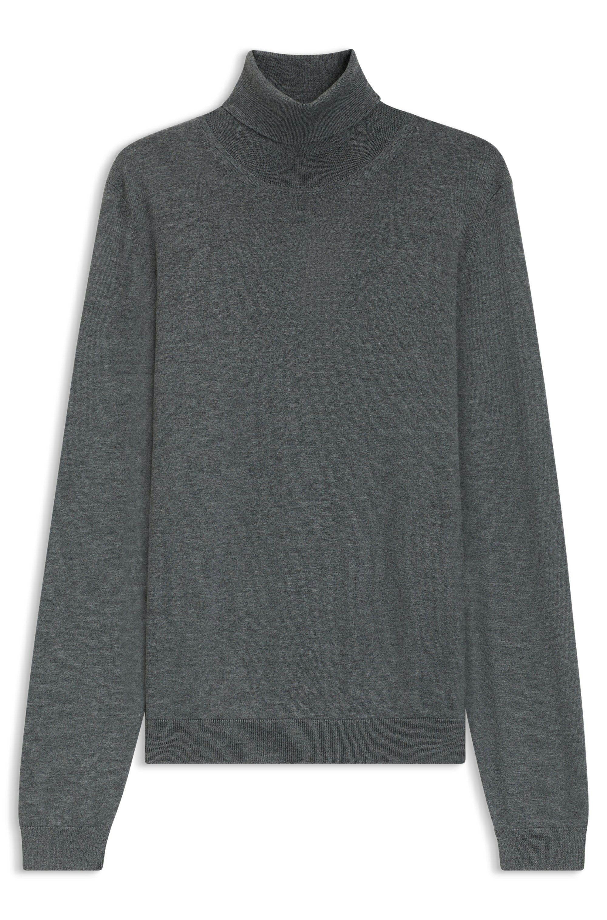 Rolákový svetr v regular střihu z merino vlny - Medium Grey
