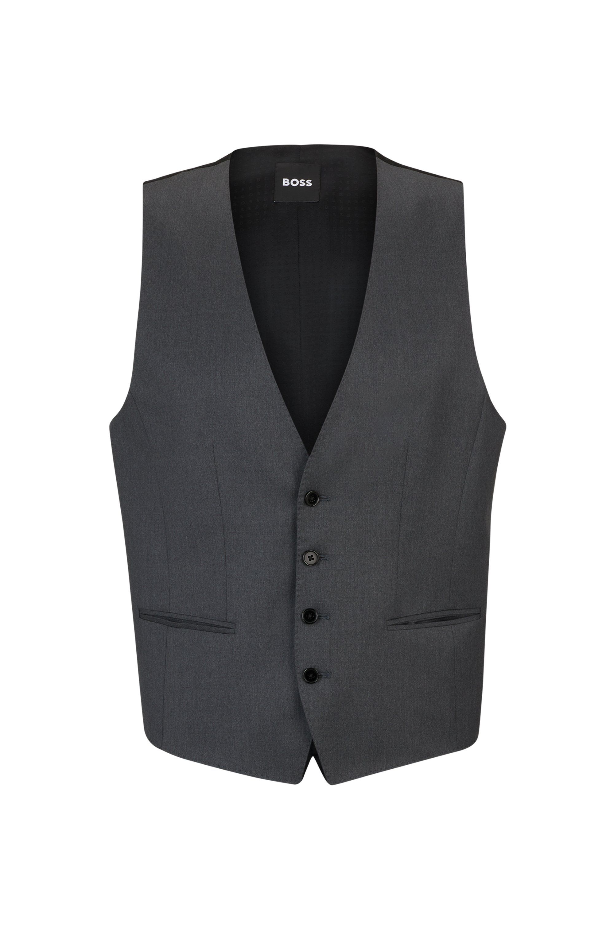 BOSS ONE Úzká vesta z panenské vlny serge - Dark Grey