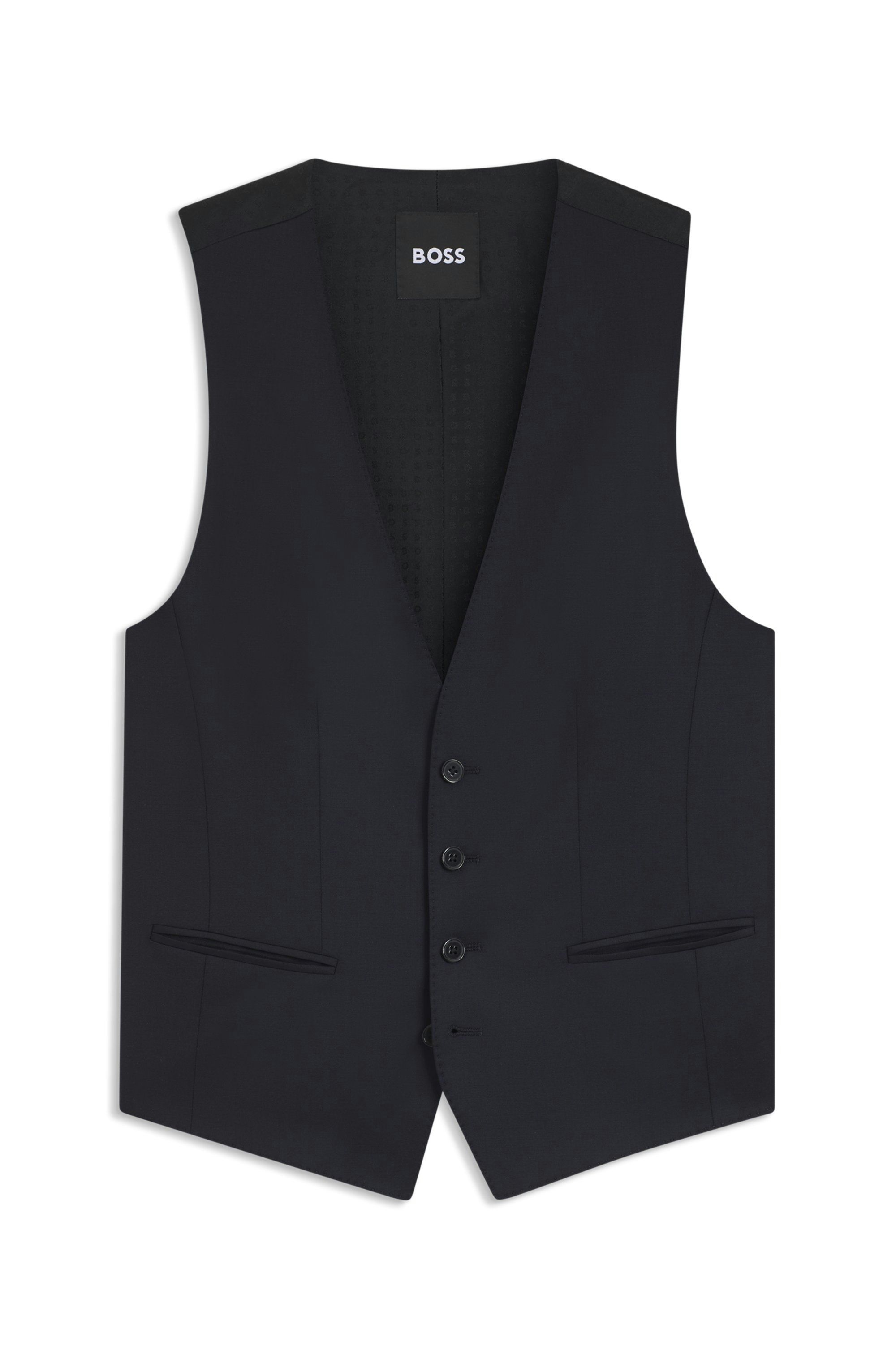 BOSS ONE Úzká vesta z panenské vlny serge - Dark Blue