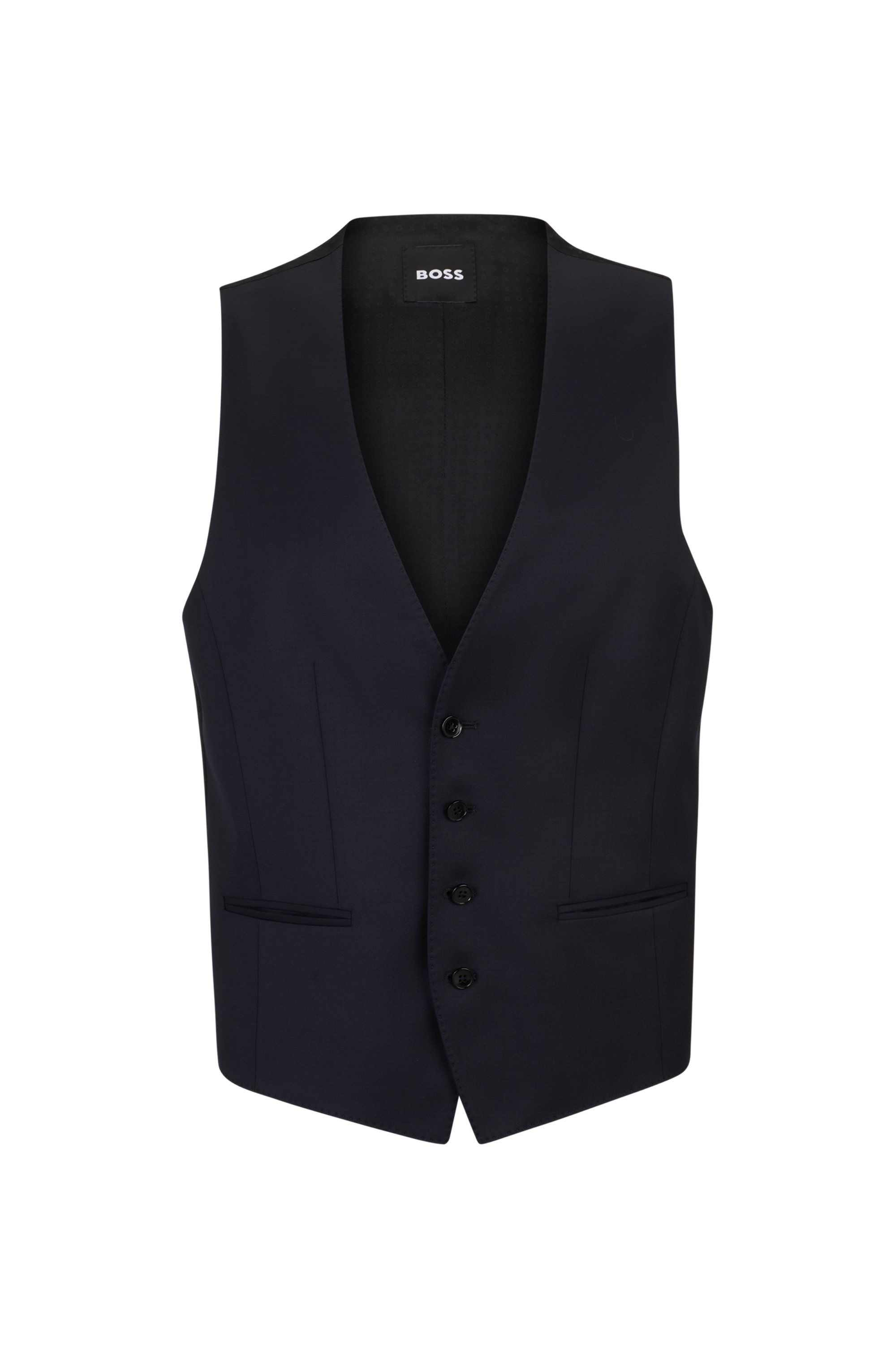 BOSS ONE Úzká vesta z panenské vlny serge - Dark Blue