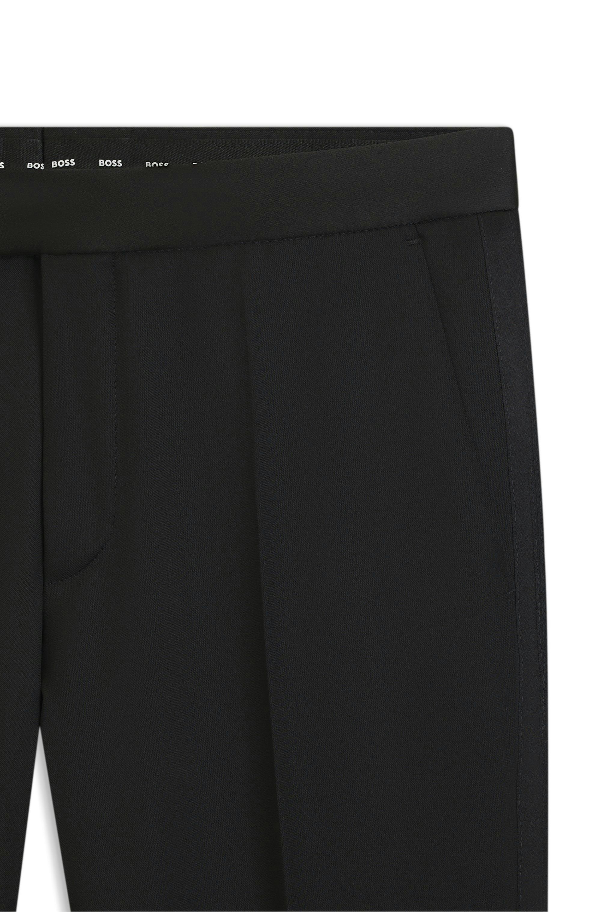 Smokingové kalhoty BOSS ONE slim fit z panenské vlny serge - Black