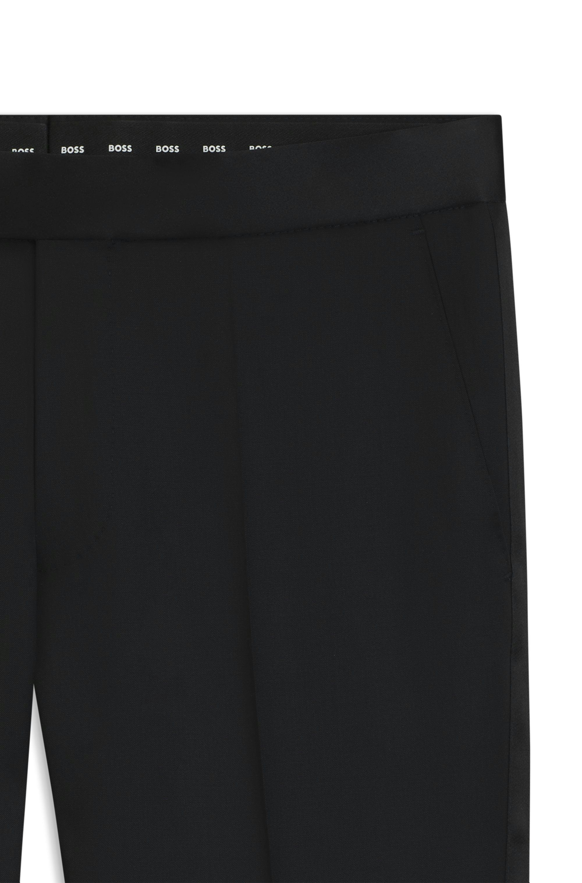 Smokingové kalhoty BOSS ONE regular střihu z panenské vlny serge - Black