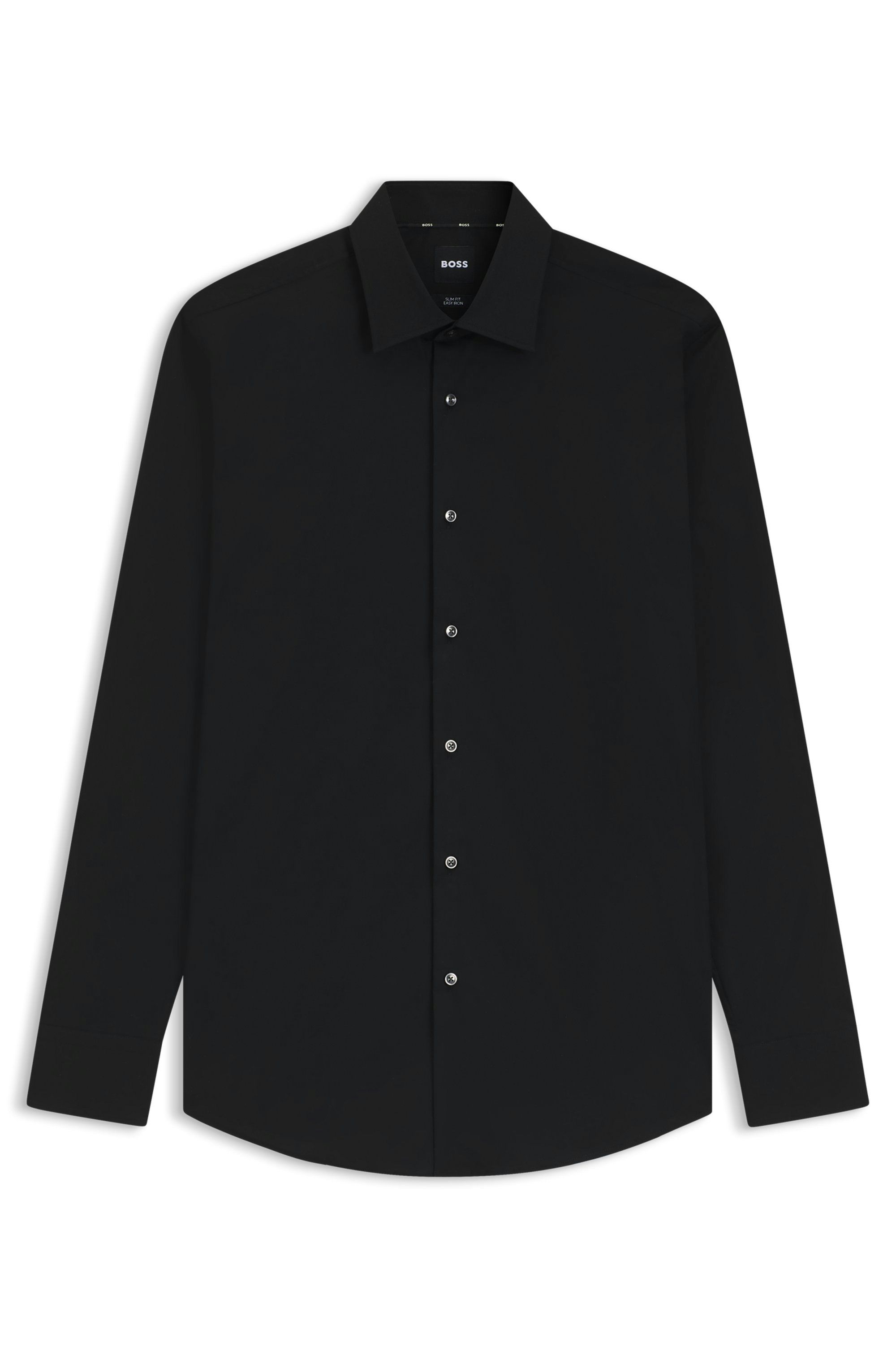 Košile slim fit z pružného bavlněného poplínu, který se snadno žehlí - Black