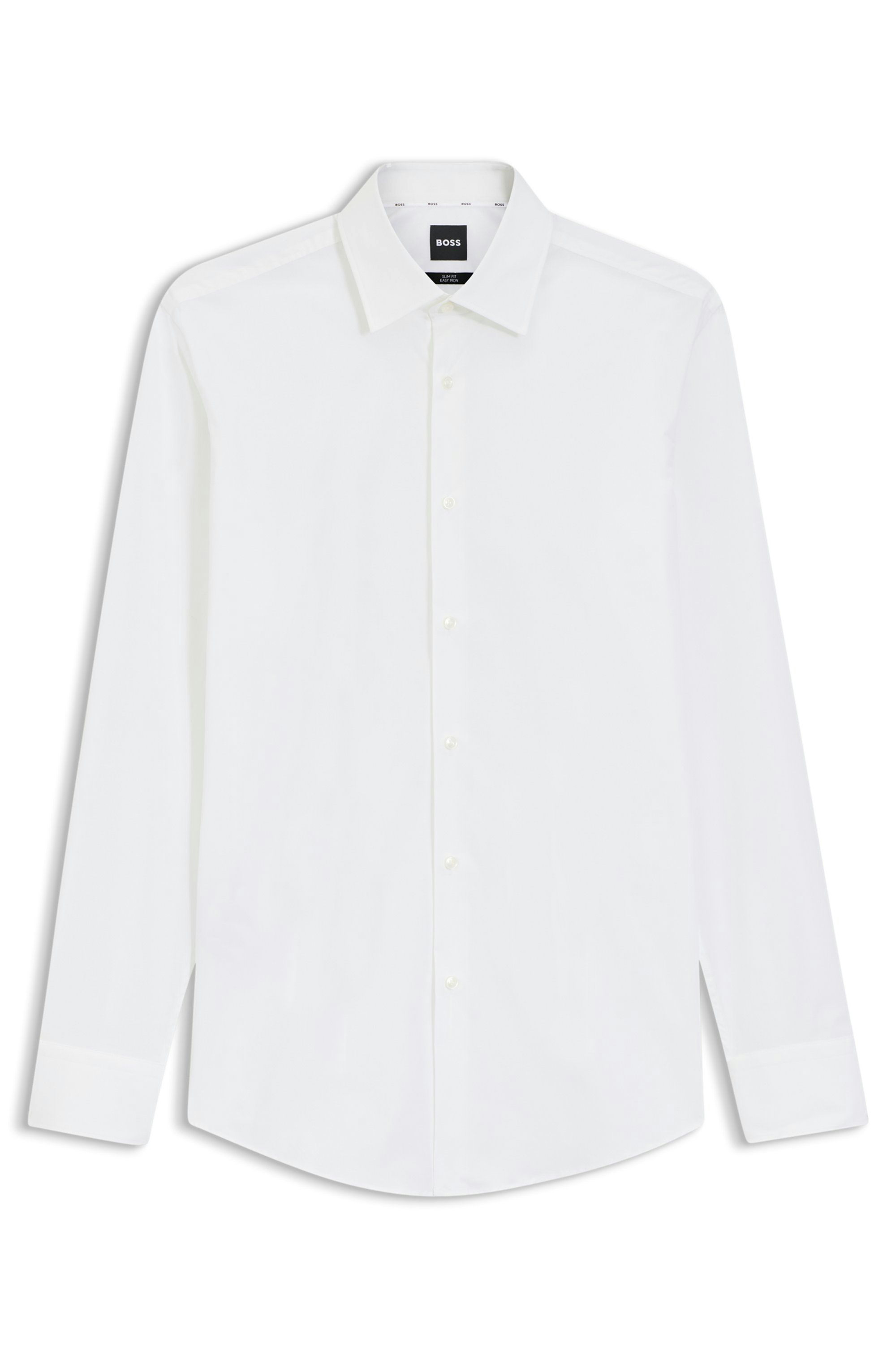 Košile slim fit z pružného bavlněného poplínu, který se snadno žehlí - White