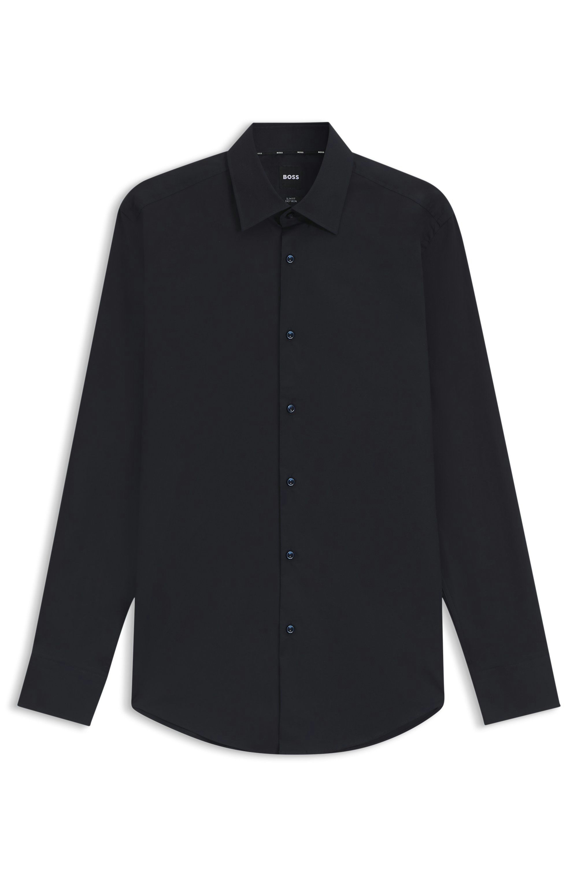 Košile slim fit z pružného bavlněného poplínu, který se snadno žehlí - Dark Blue