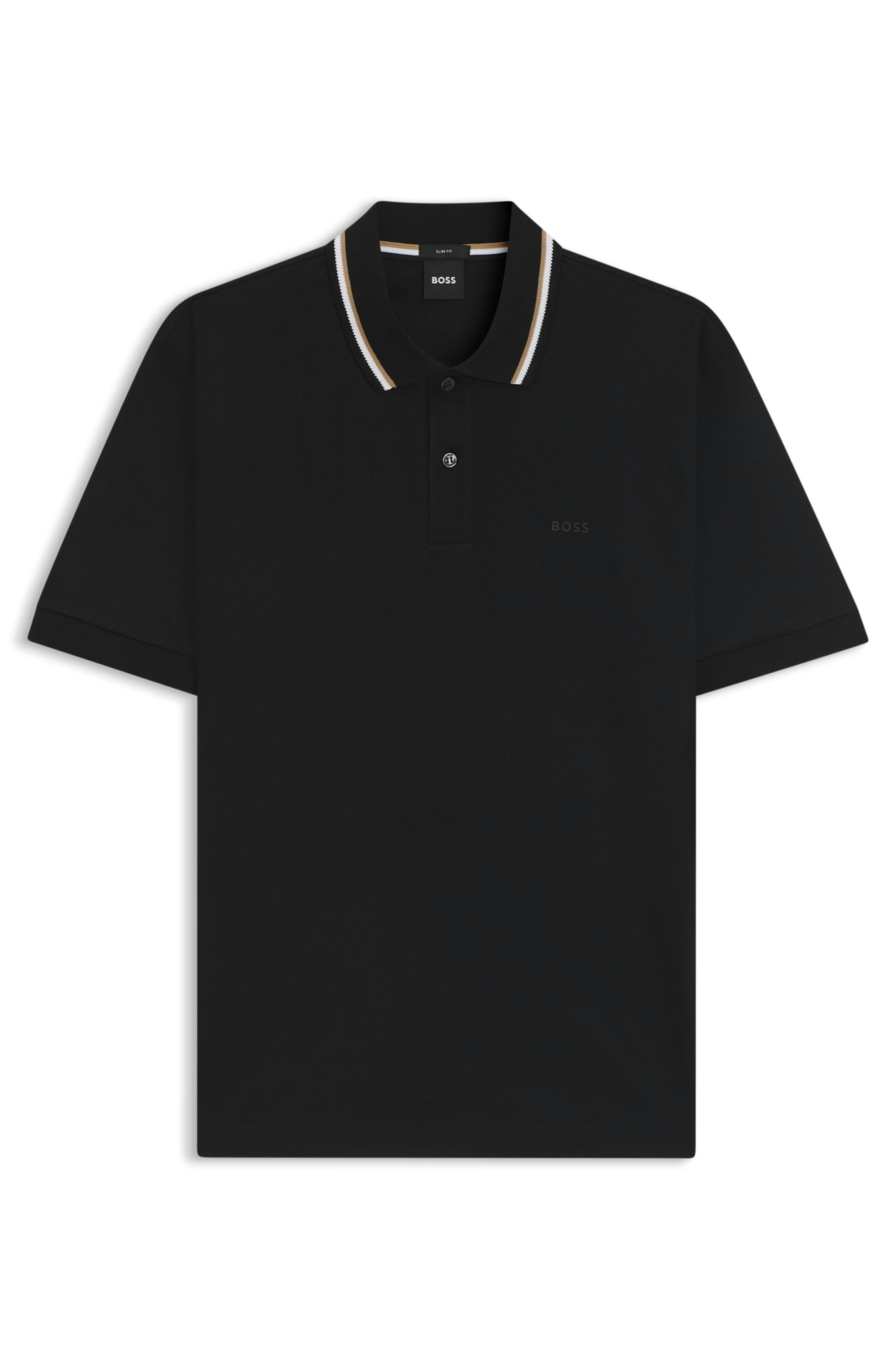 Bavlněné polotričko slim fit střihu s pruhovaným límečkem - Black