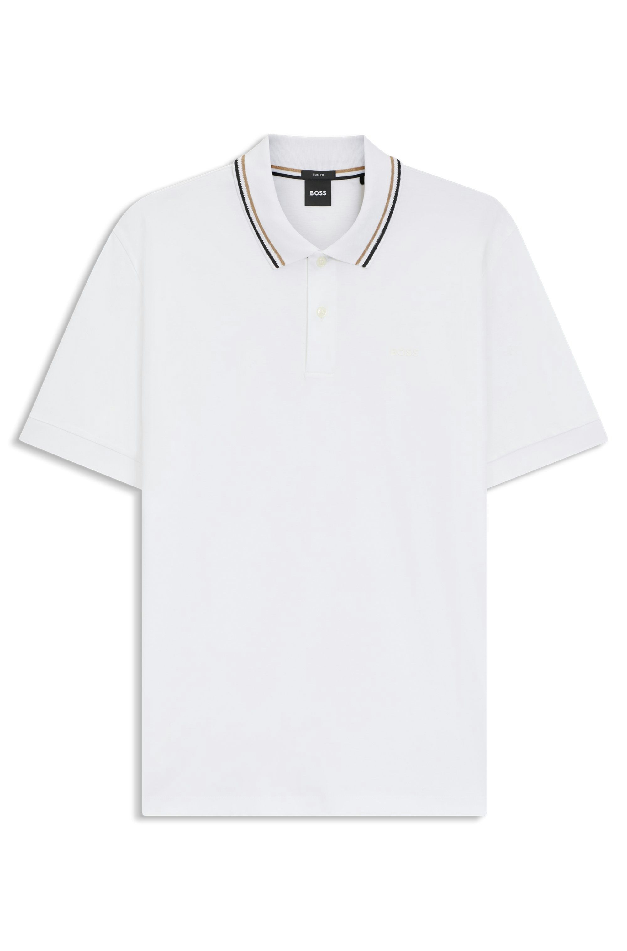 Bavlněné polotričko slim fit střihu s pruhovaným límečkem - White