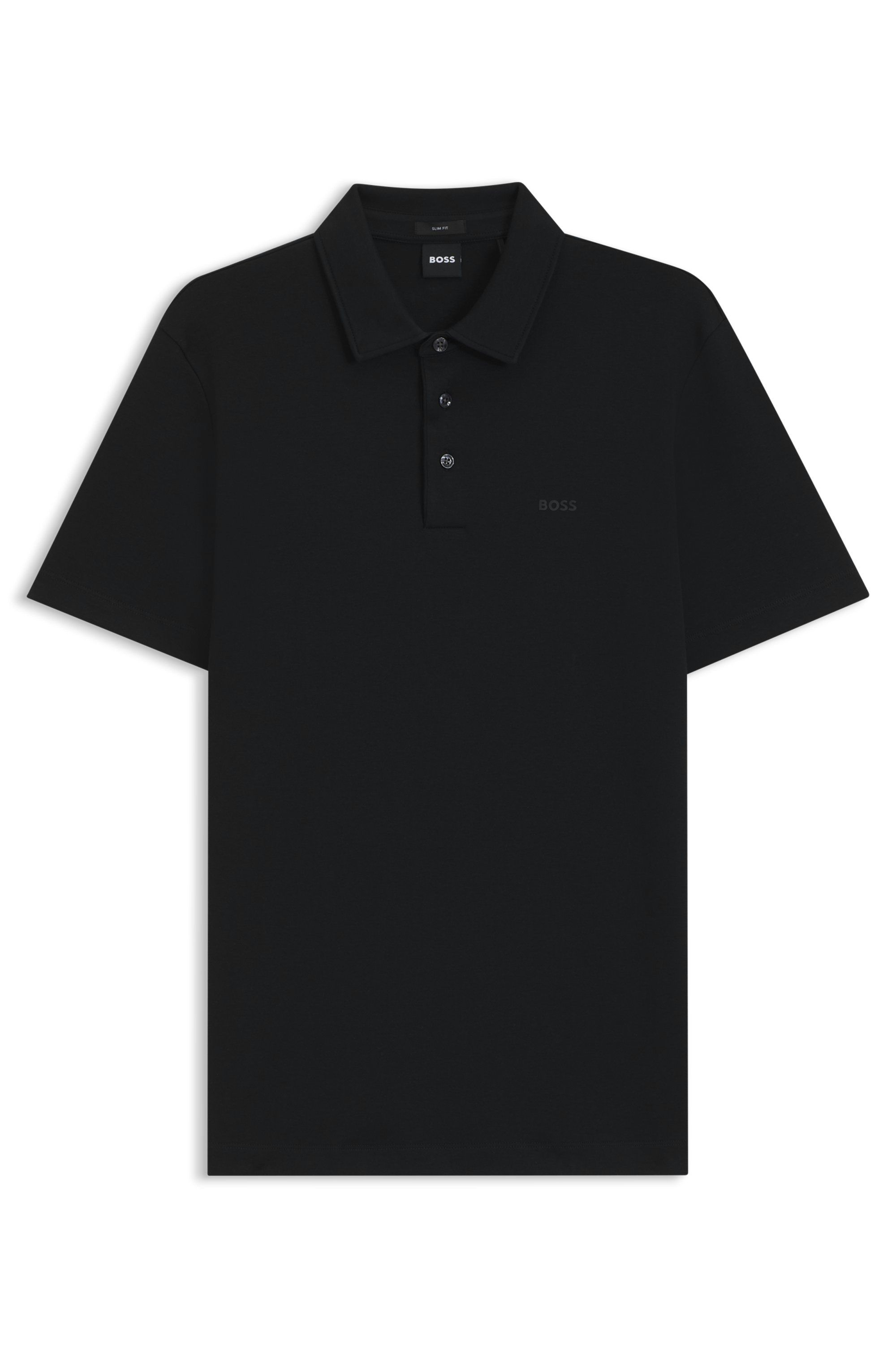 Polokošile slim fit z interlockové bavlny - Black