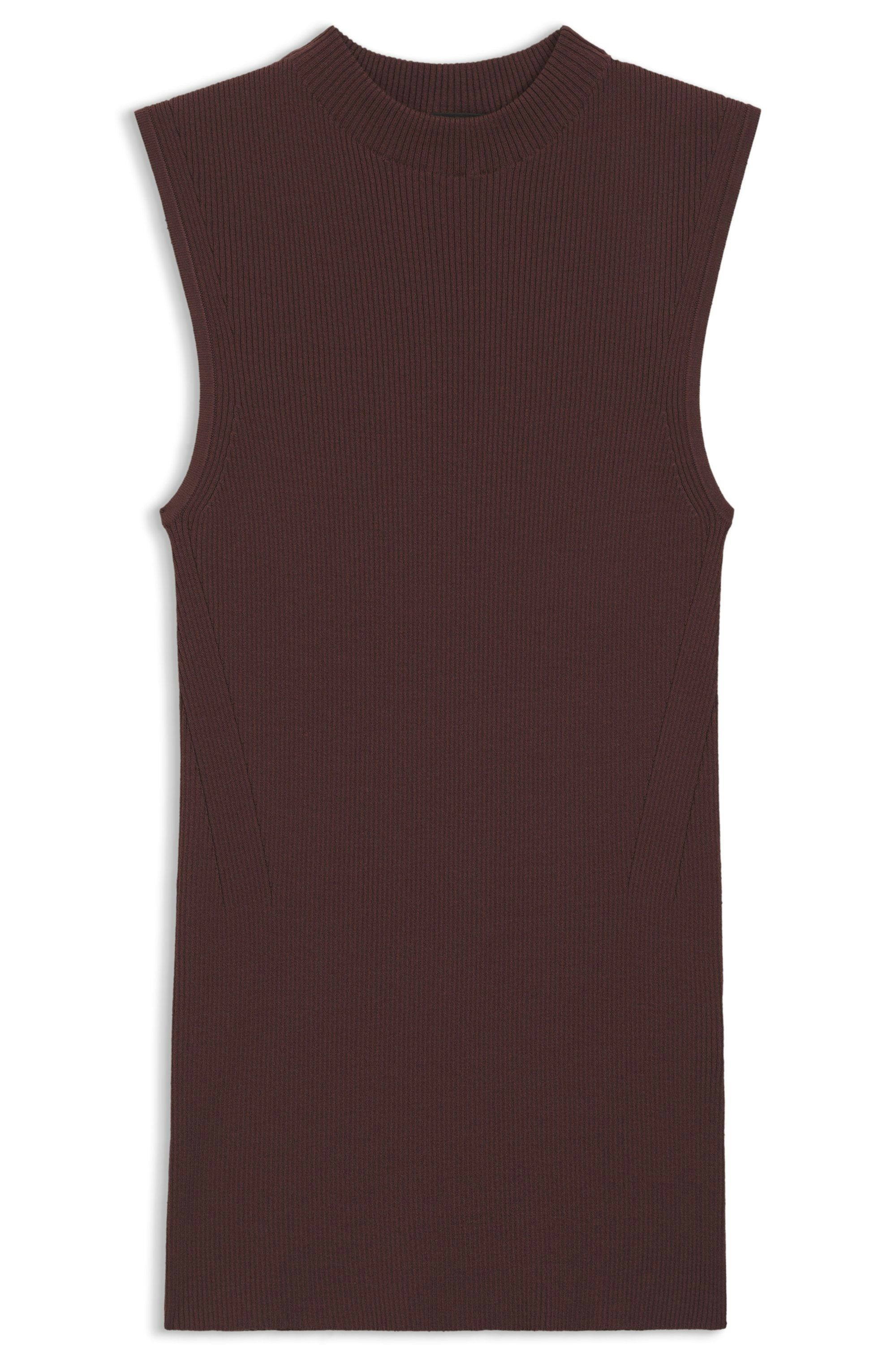Žebrovaný top s falešným výstřihem - Dark Brown