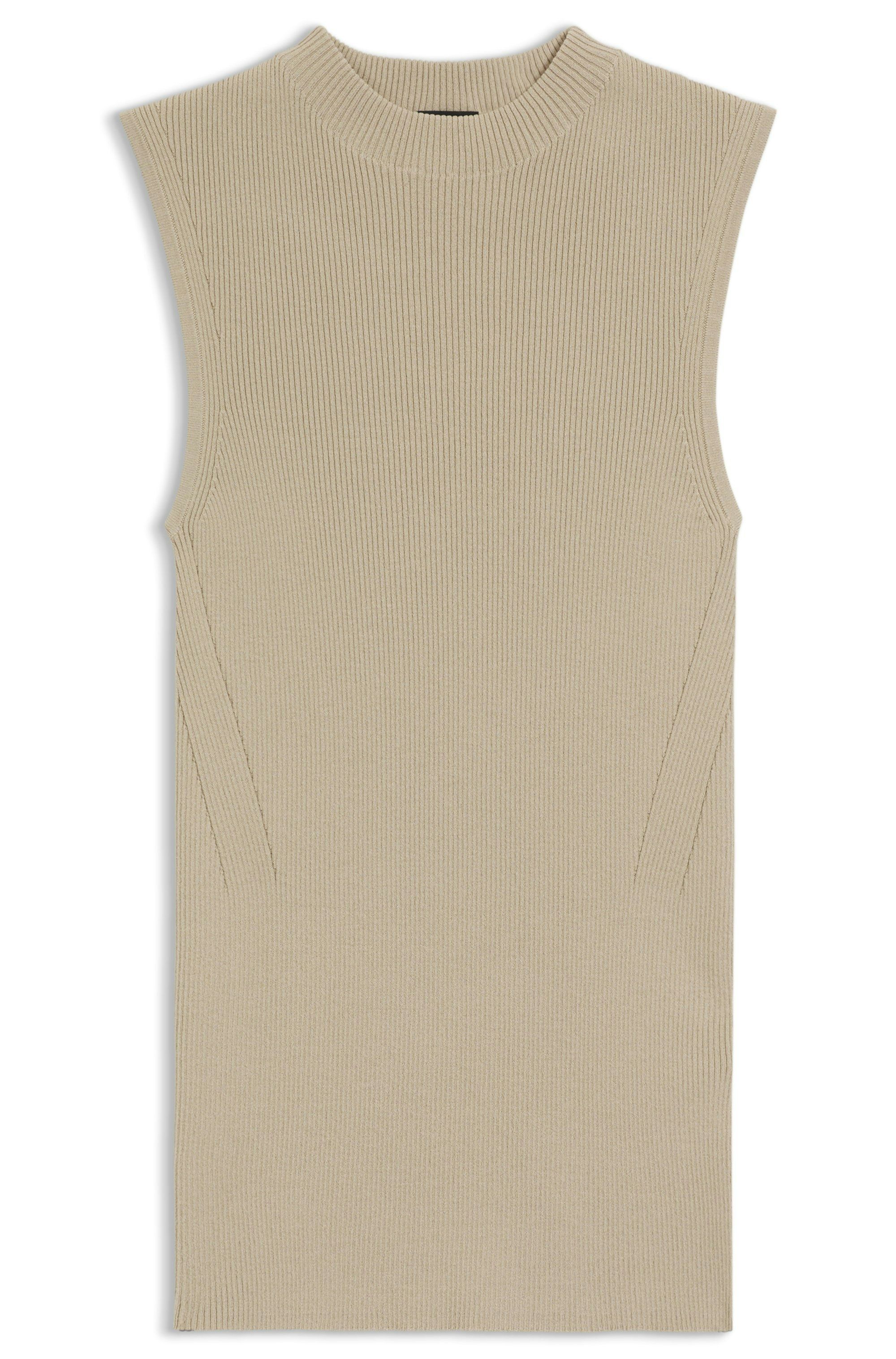 Žebrovaný top s falešným výstřihem - Light Beige