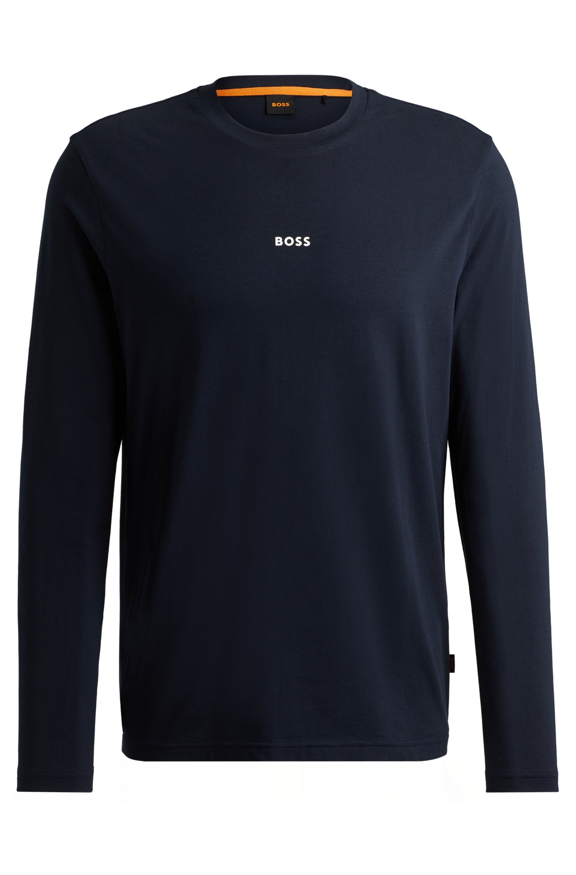 Tričko s dlouhým rukávem z elastické bavlny s potiskem loga - Dark Blue