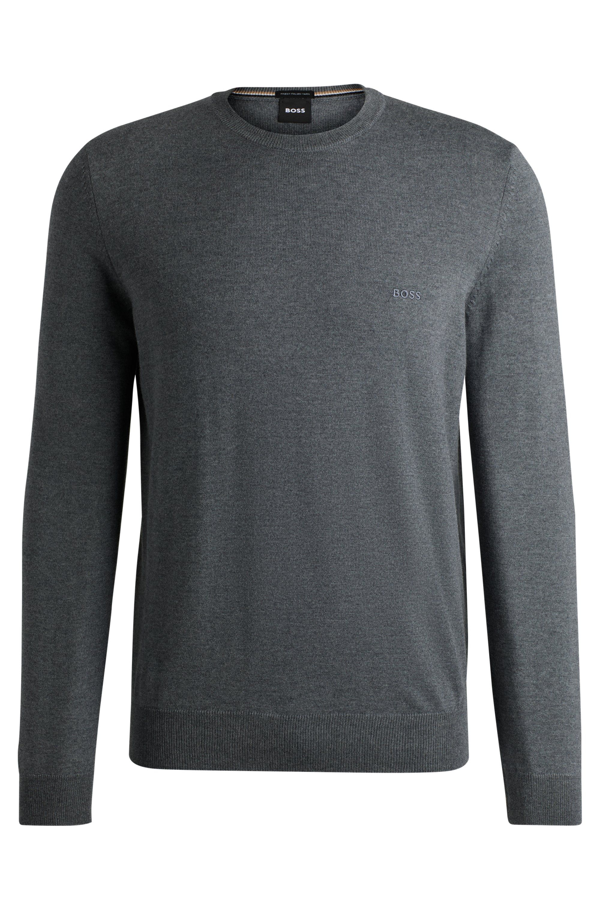 Svetr v regular střihu z panenské vlny s vyšívaným logem - Medium Grey