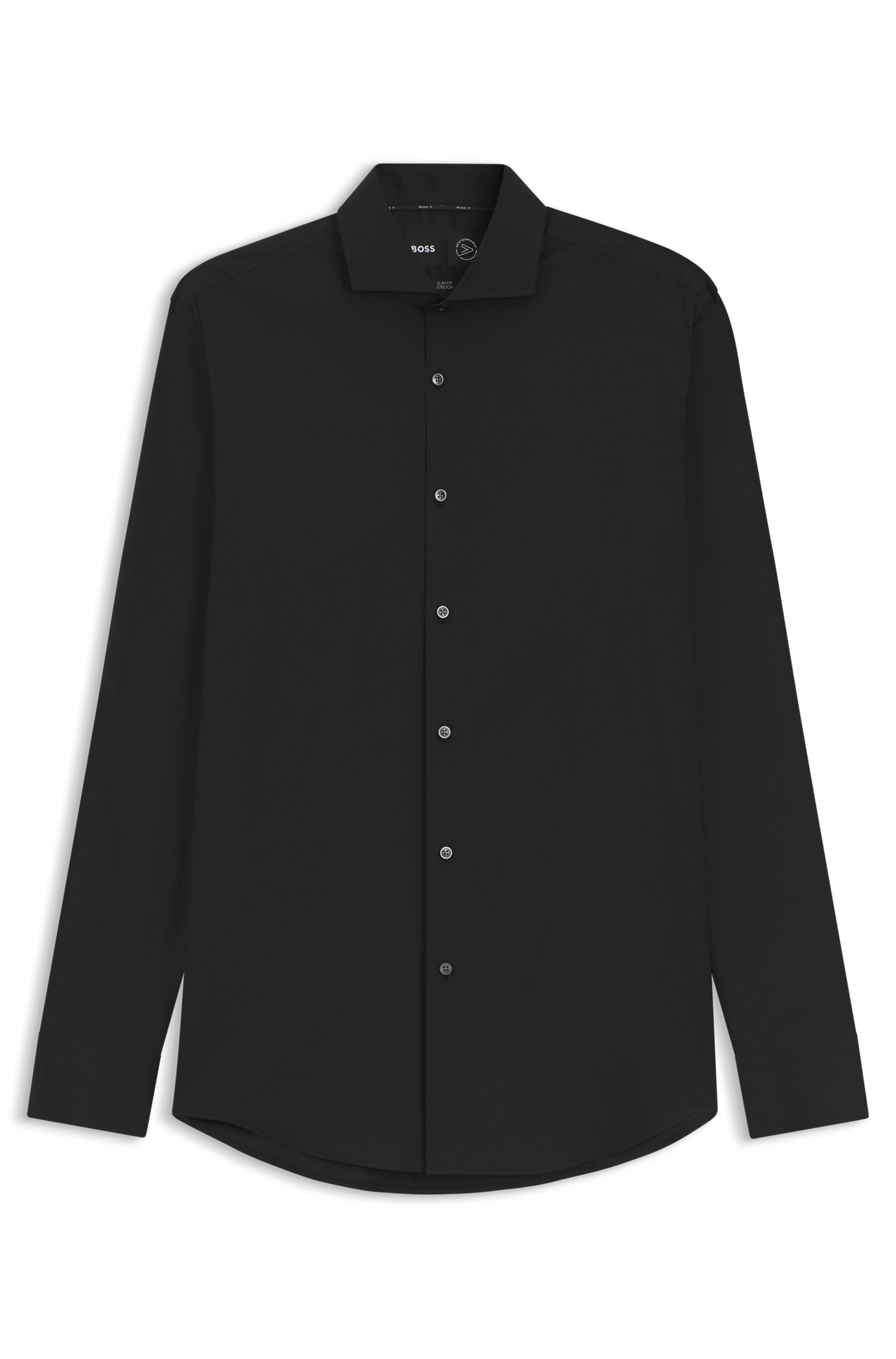 Košile slim fit z popelínu s bavlněnou směsí, která se snadno žehlí - Black
