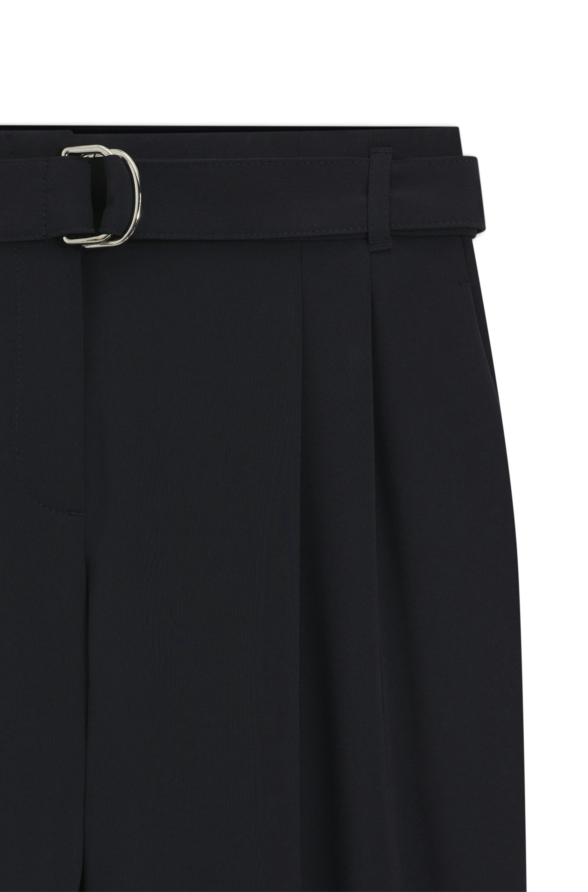 Zkrácené kalhoty regular střihu z nemačkavého krepu - Dark Blue