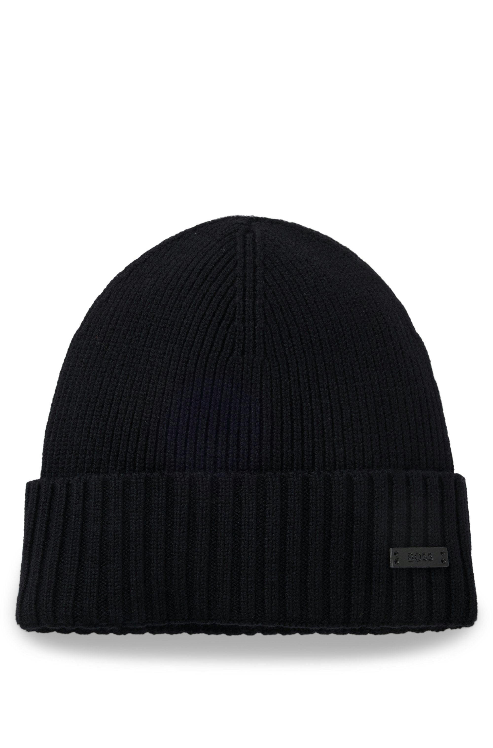 Čepice beanie z panenské vlny s logem - Black