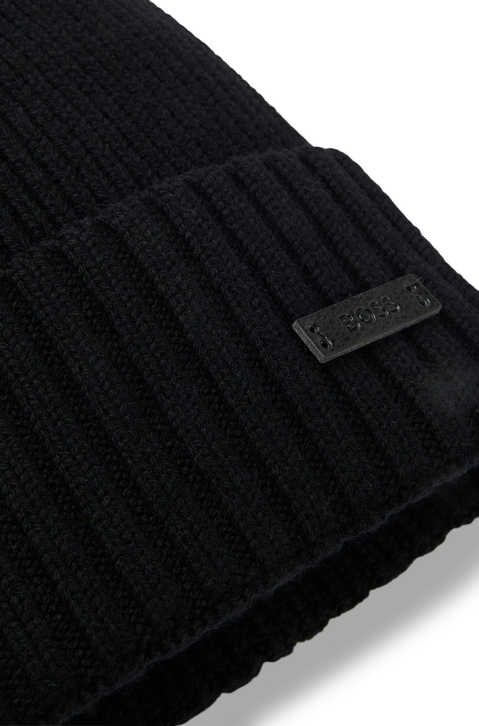 Čepice beanie z panenské vlny s logem - Black