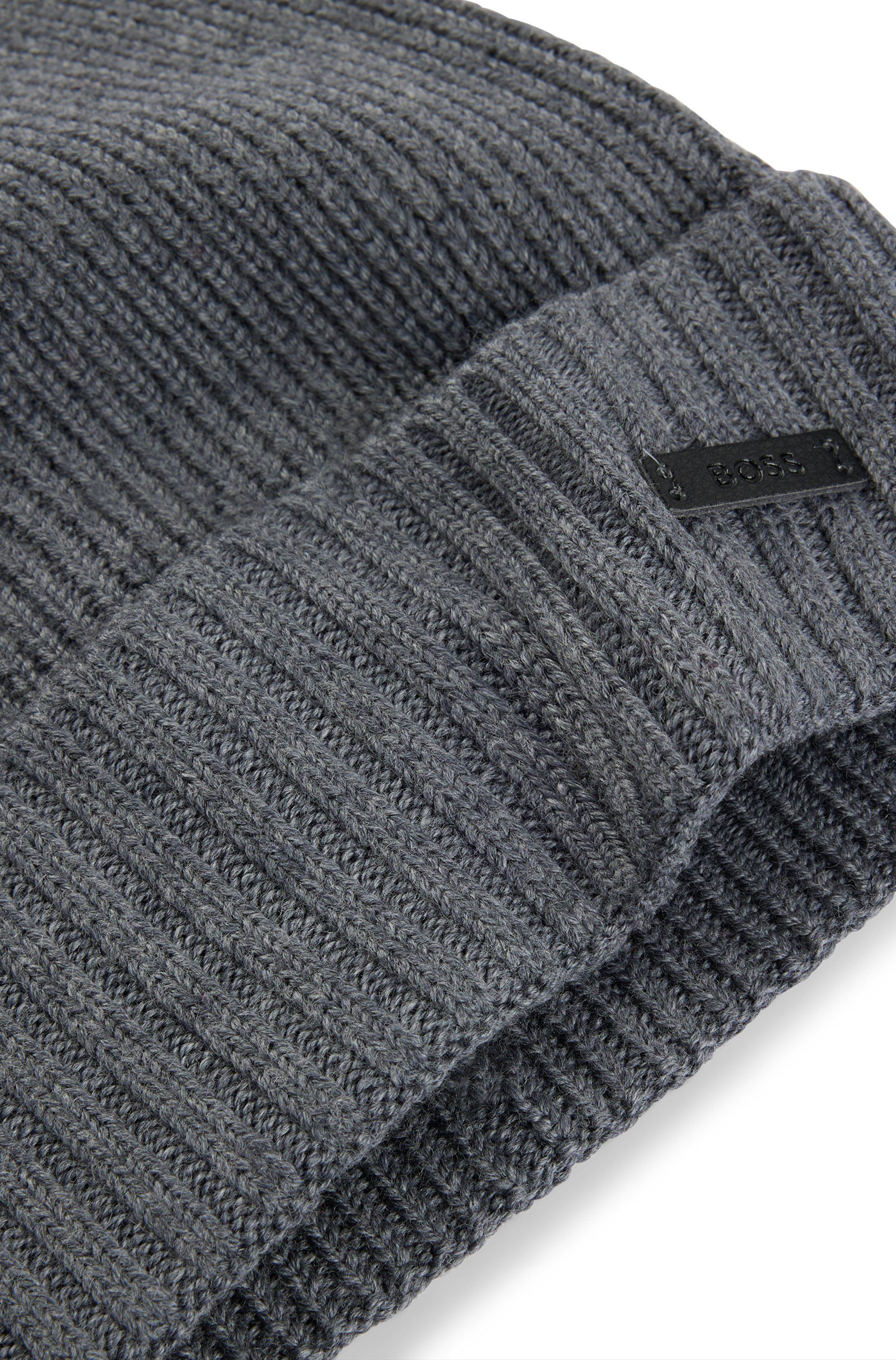 Čepice beanie z panenské vlny s logem - Medium Grey