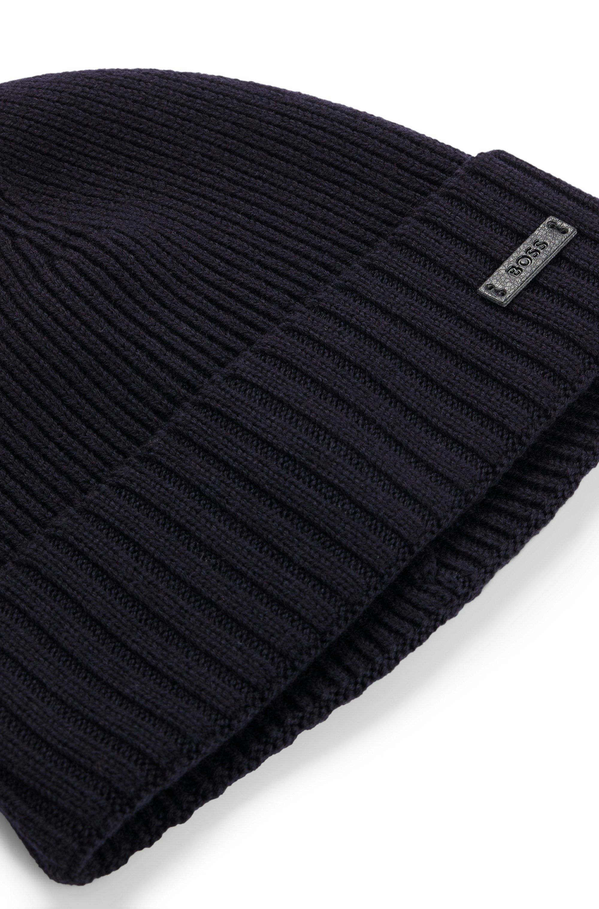 Čepice beanie z panenské vlny s logem - Dark Blue
