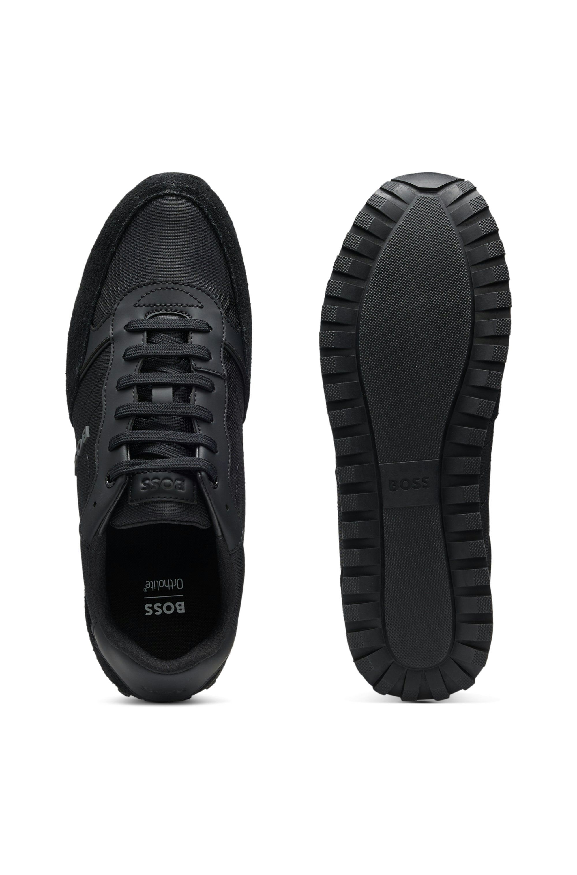 Tenisky s logem a detaily z imitace kůže - Black
