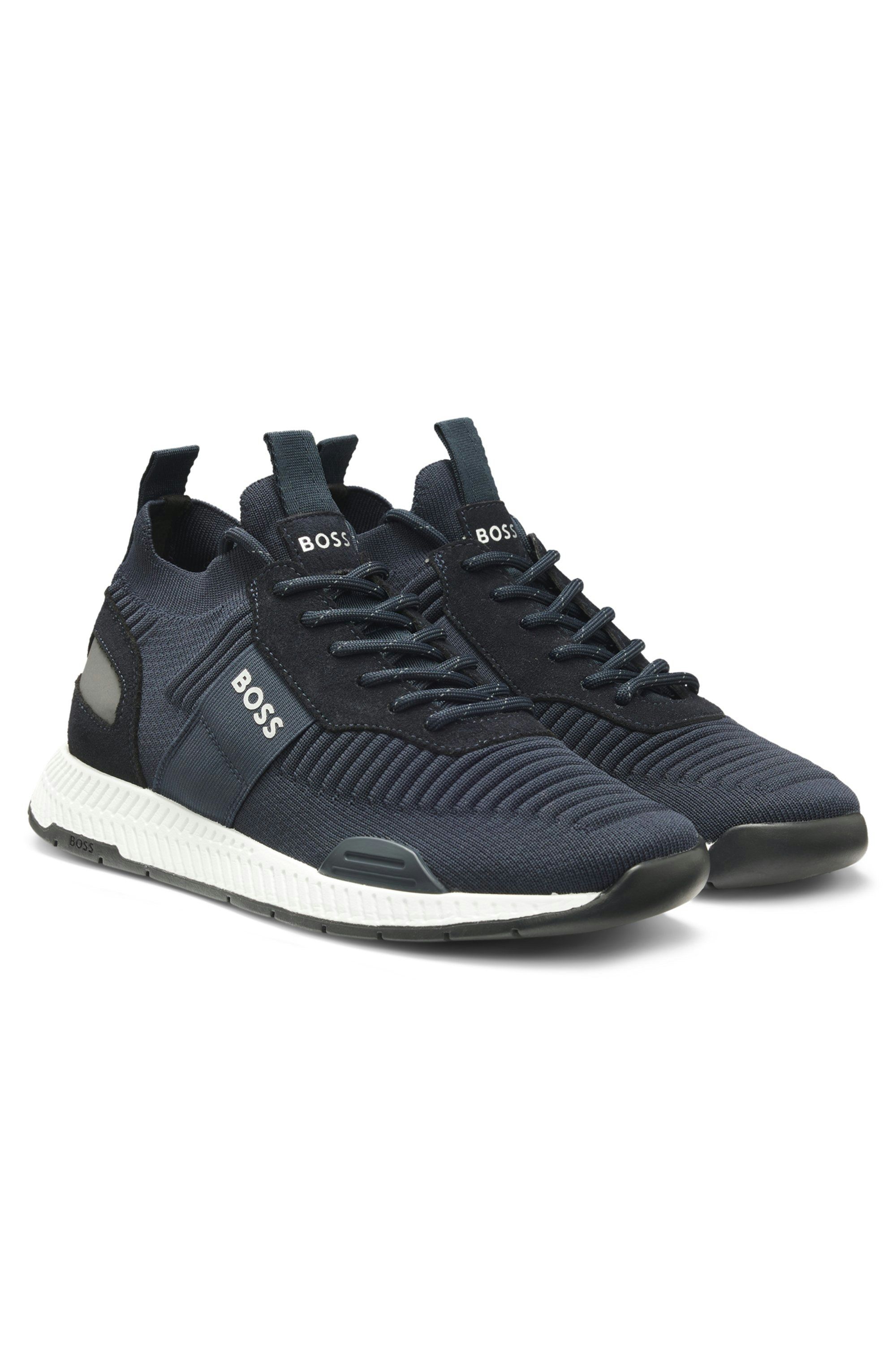 Tenisky s pleteným svrškem a semišovými lemováním - Dark Blue