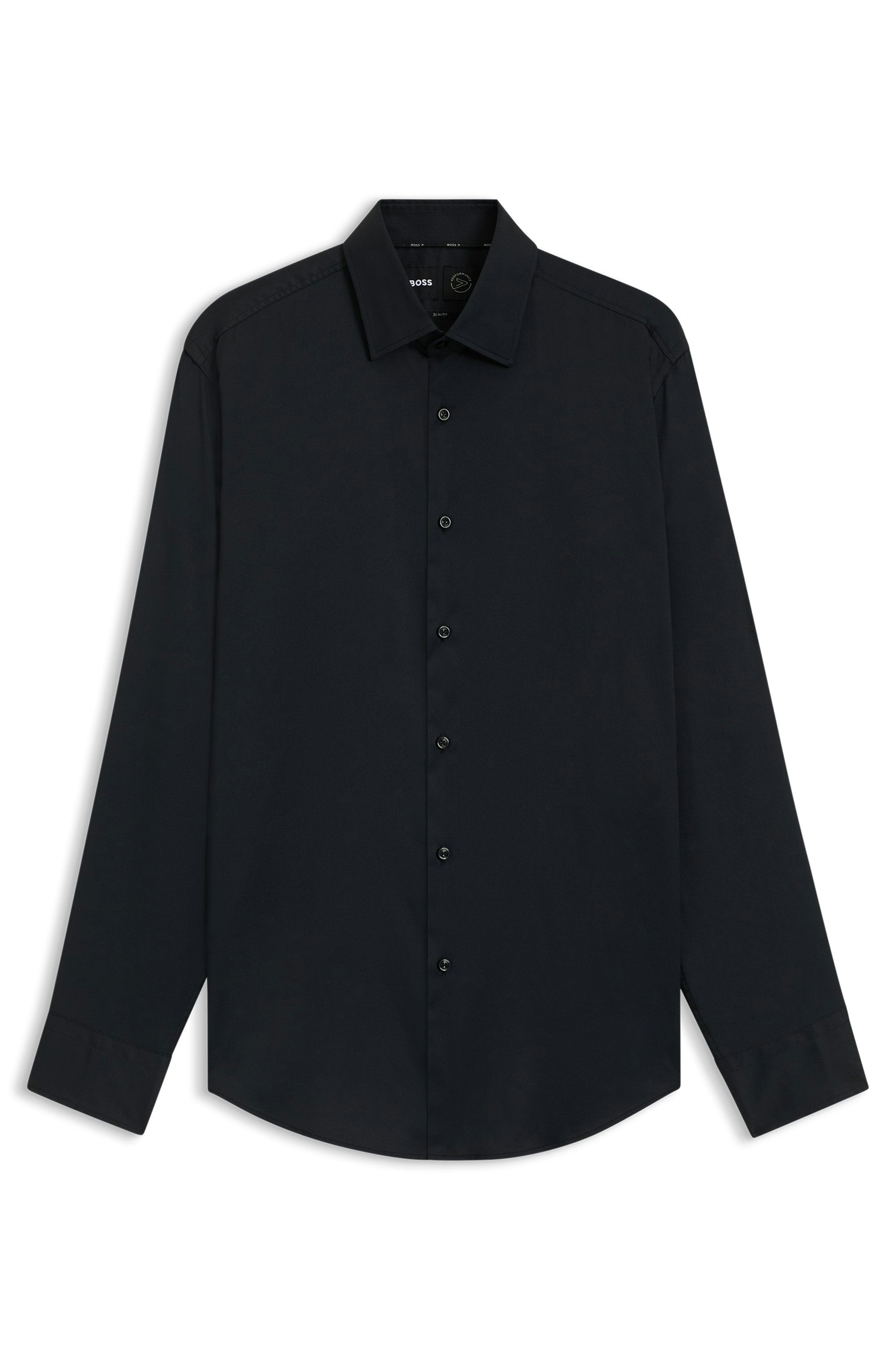 Košile slim fit z funkčního strečového kepru - Black