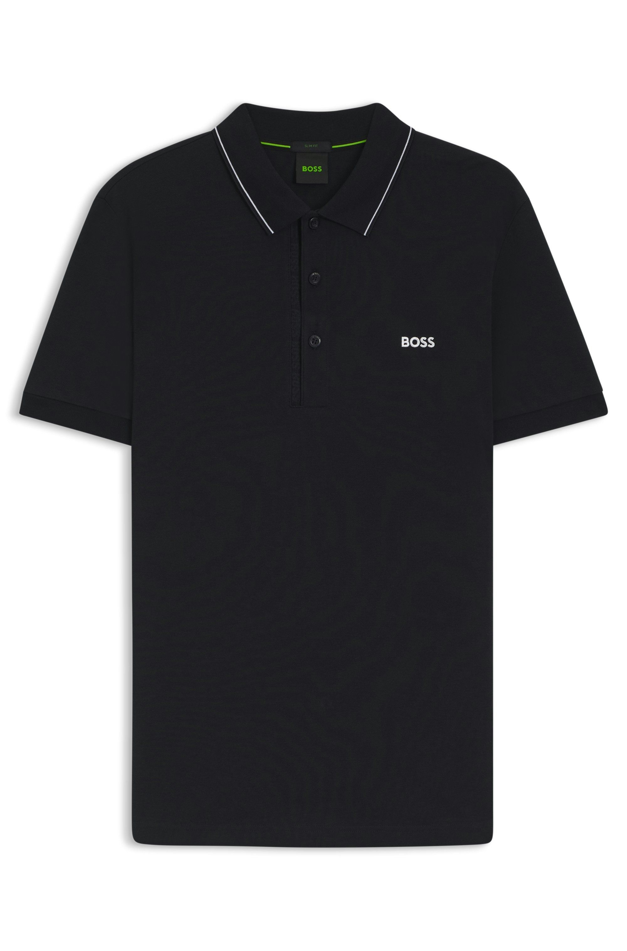 Polotričko slim fit z bavlněného piké s pruhovaným límcem - Dark Blue