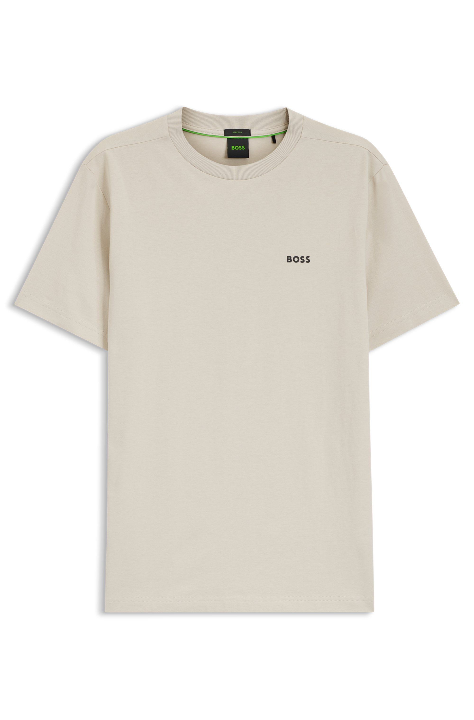 Tričko z elastické bavlny s logem - Light Beige