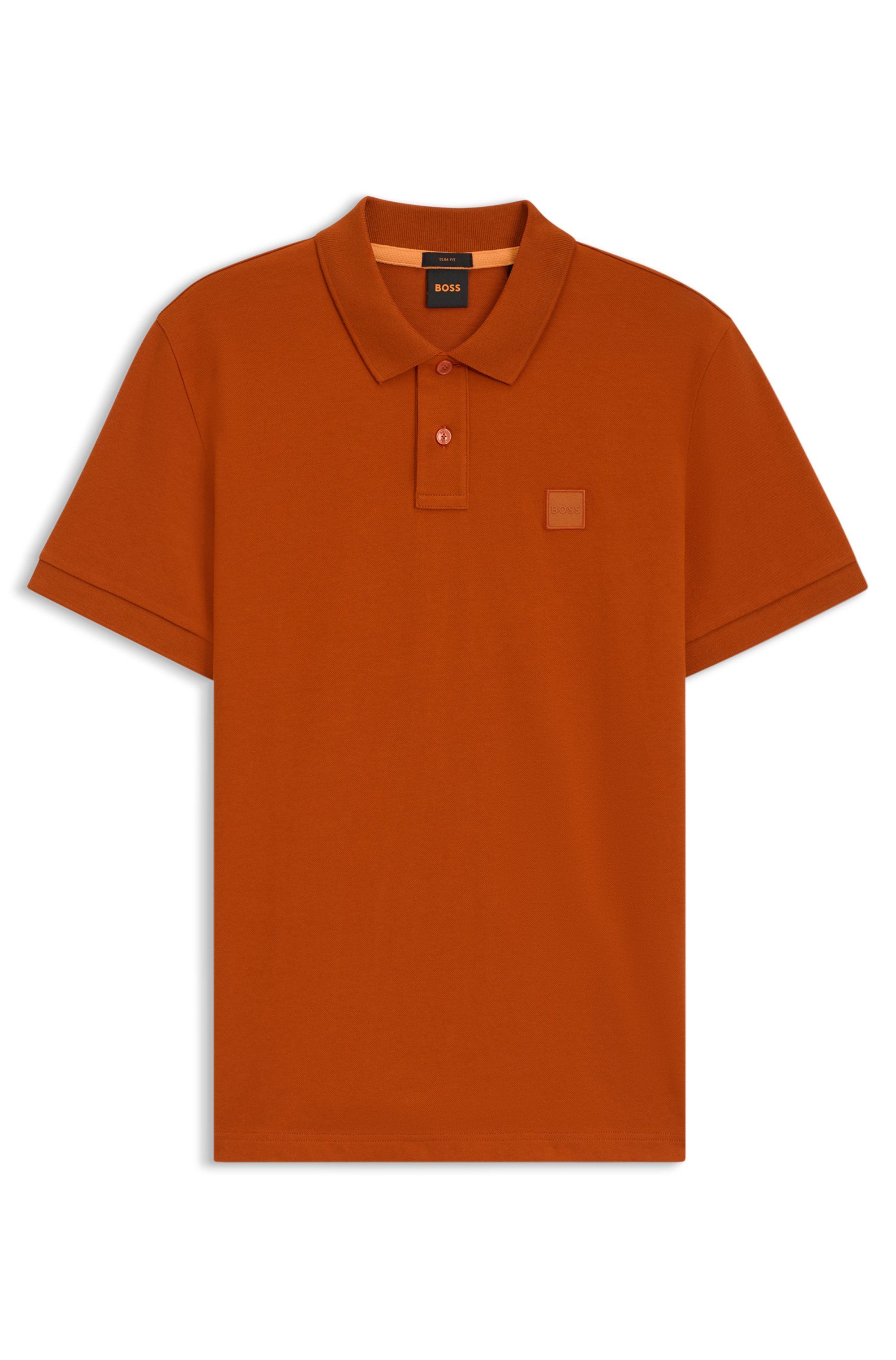 Polo tričko slim fit z strečové bavlny s nášivkou s logem - Open Orange