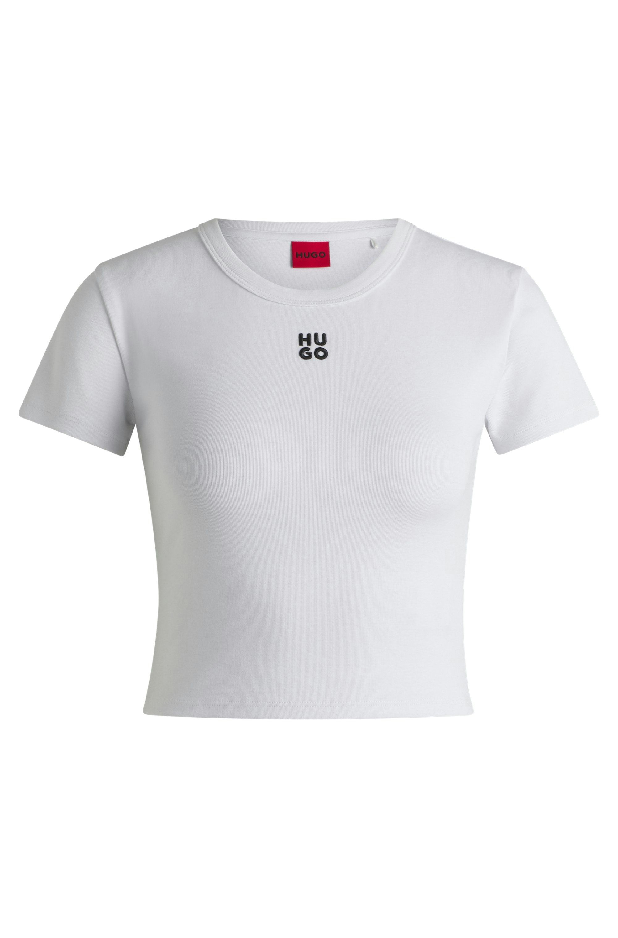 Tričko slim fit z bavlněné směsi s vyšívaným logem - White