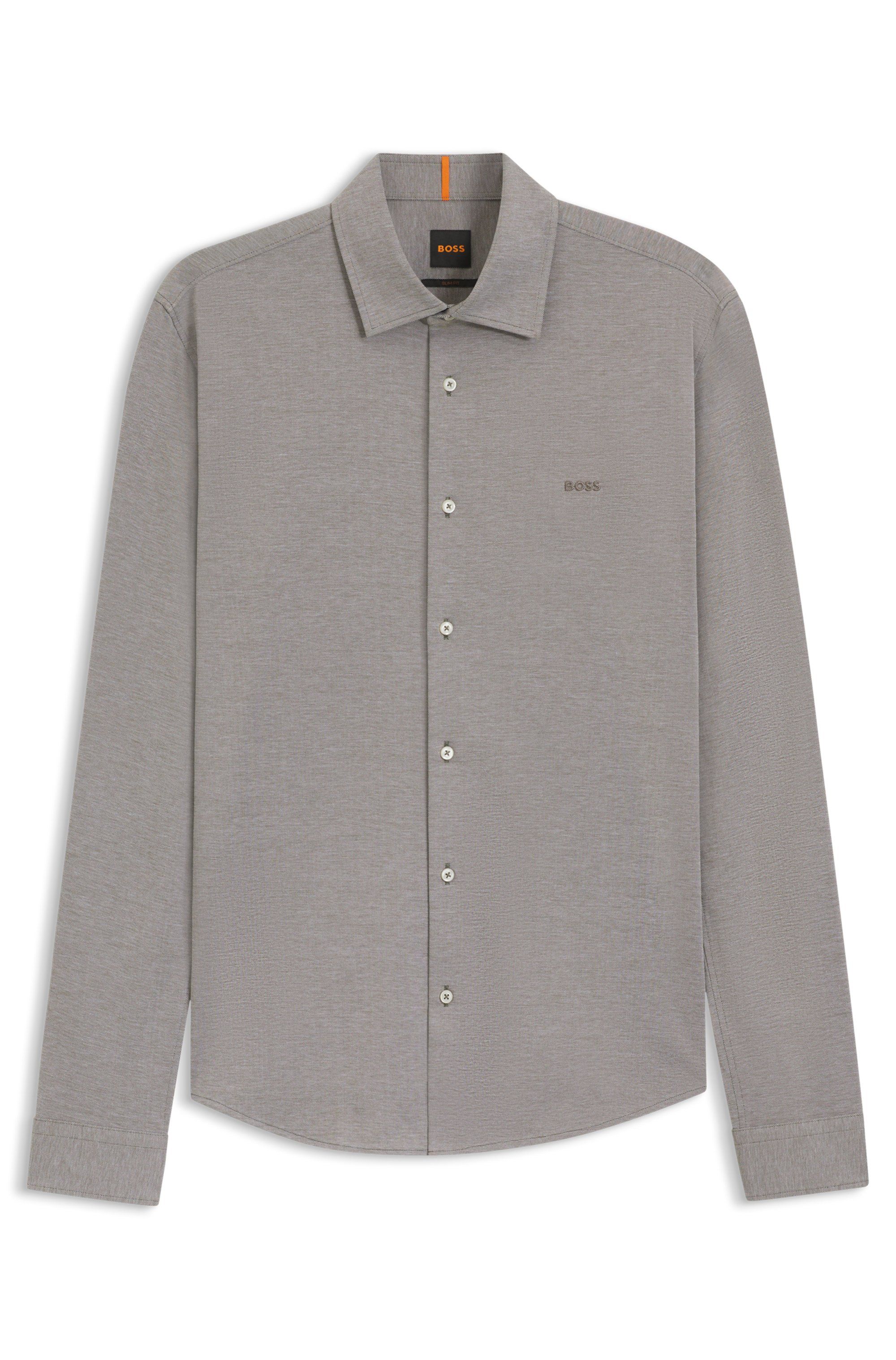 Košile slim fit z melanžového bavlněného žerzeje - Open Green