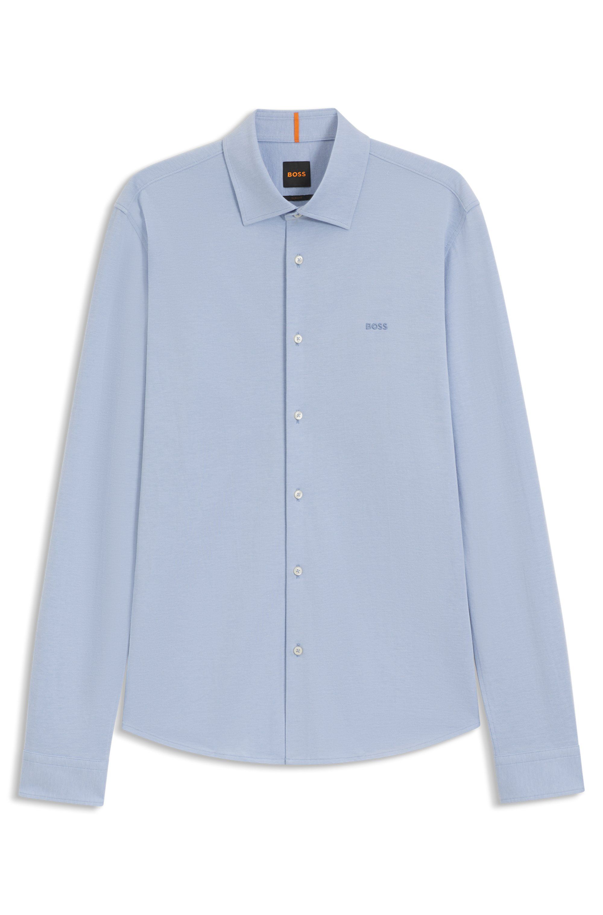 Košile slim fit z melanžového bavlněného žerzeje - Open Blue