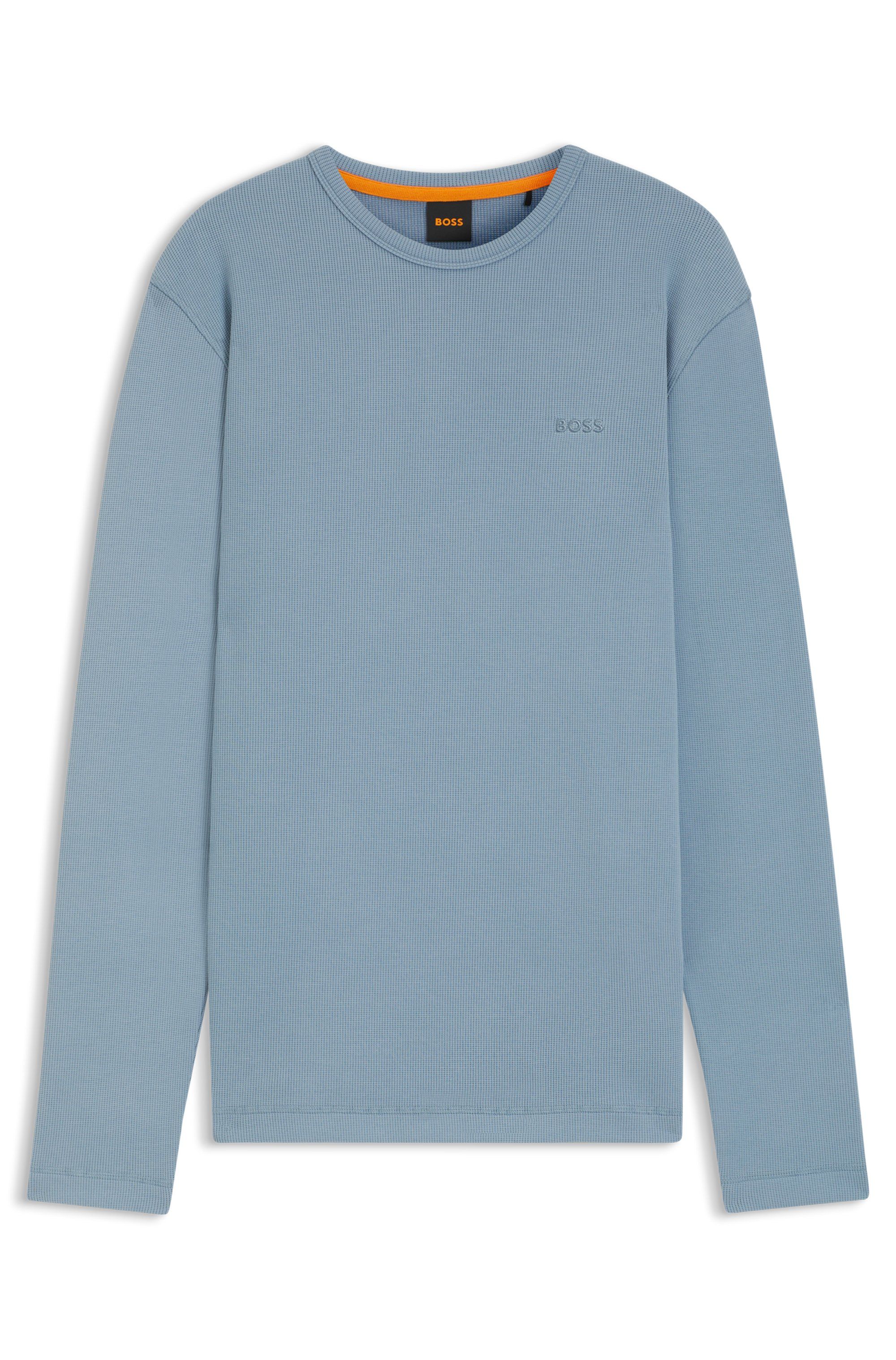 Tričko z bavlněné směsi s vaflovou strukturou - Light/Pastel Blue