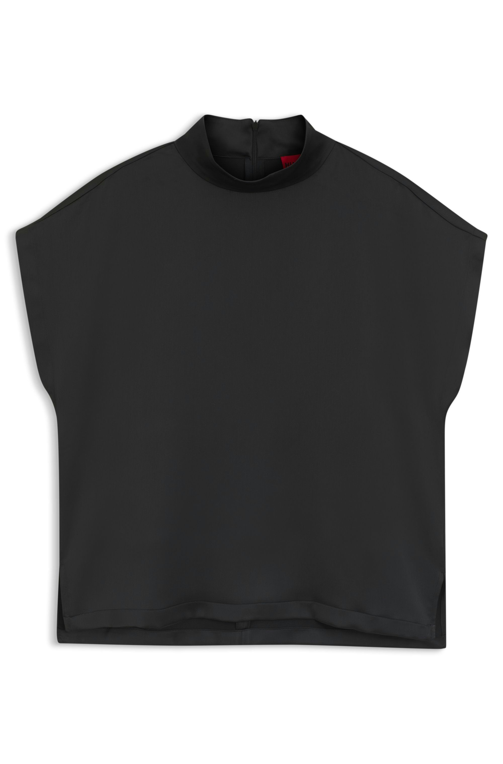 Mock-neck top in fluent satin - Black