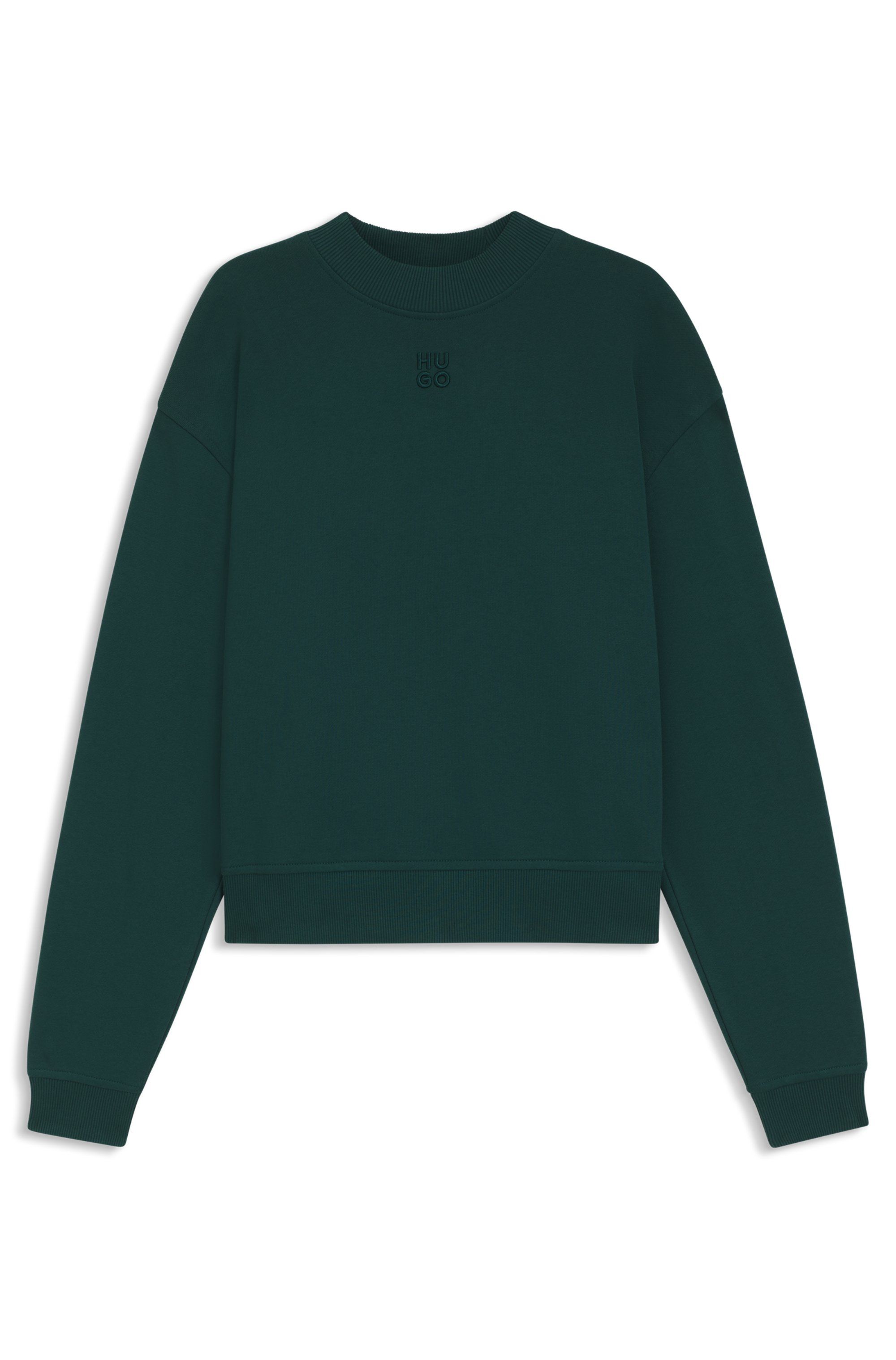 Mikina z bavlněného froté s výšivkou loga - Dark Green