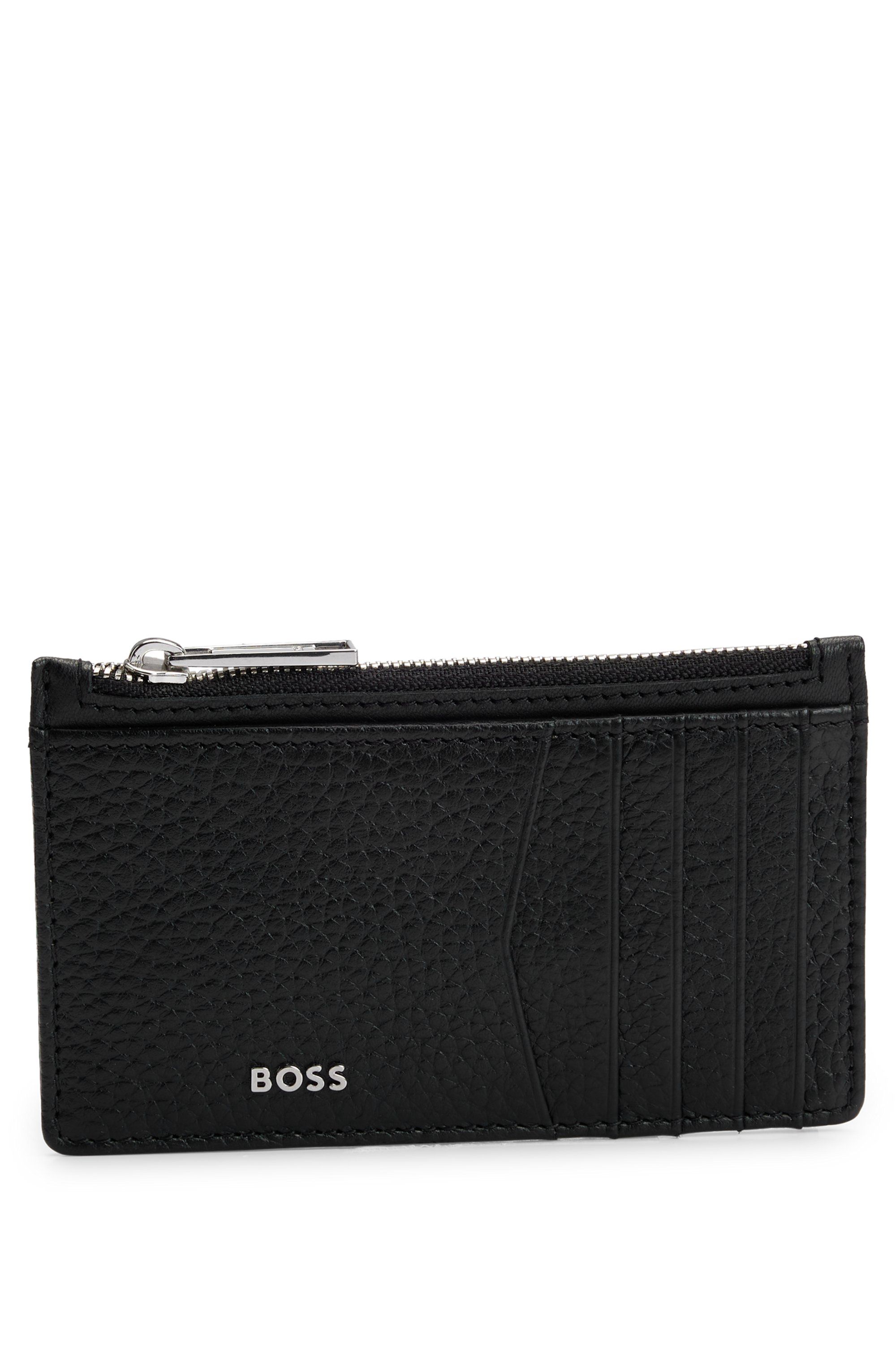 Pouzdro na karty z hnědé kůže s kapsou na mince na zip - Black