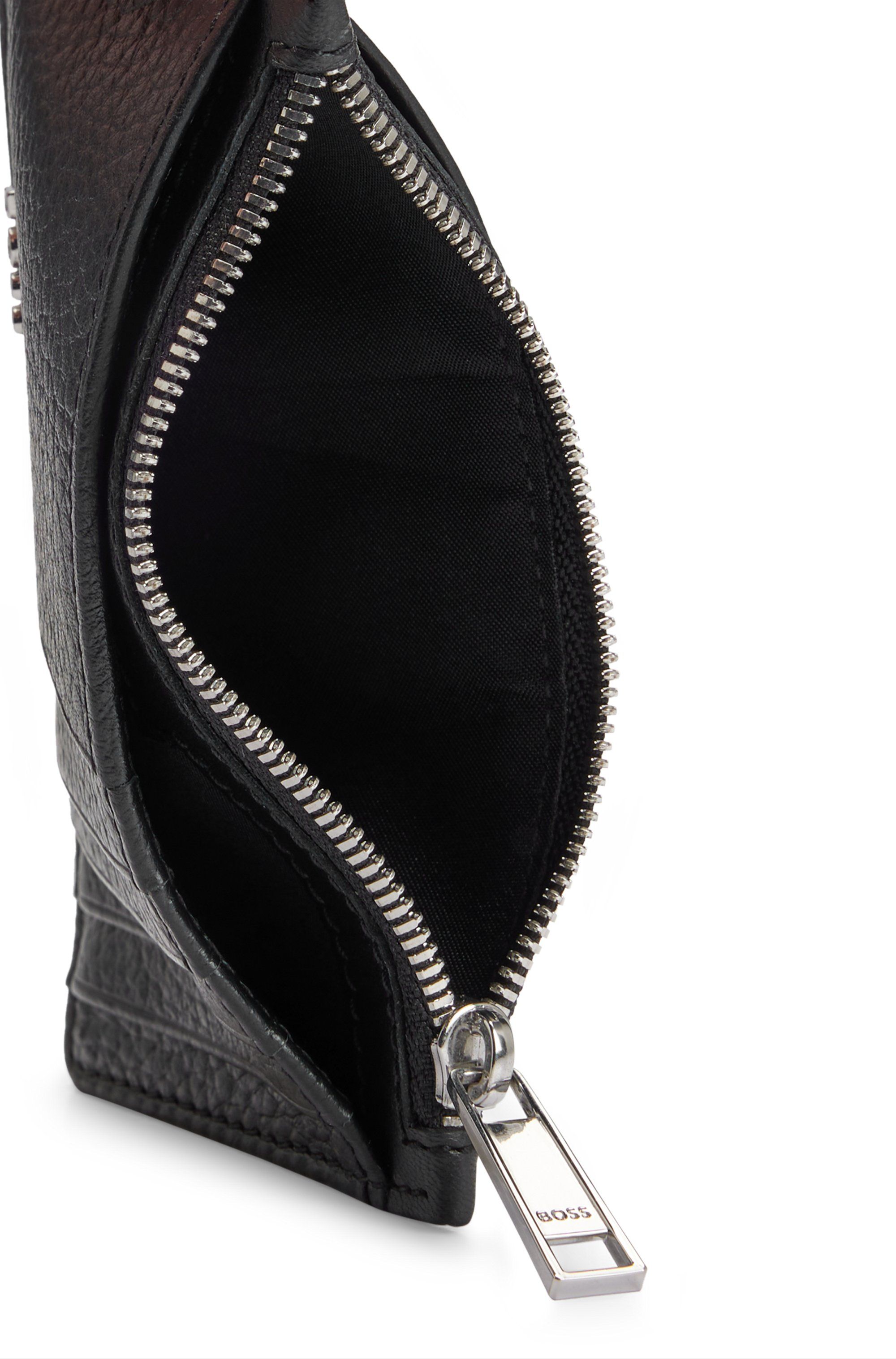 Pouzdro na karty z hnědé kůže s kapsou na mince na zip - Black