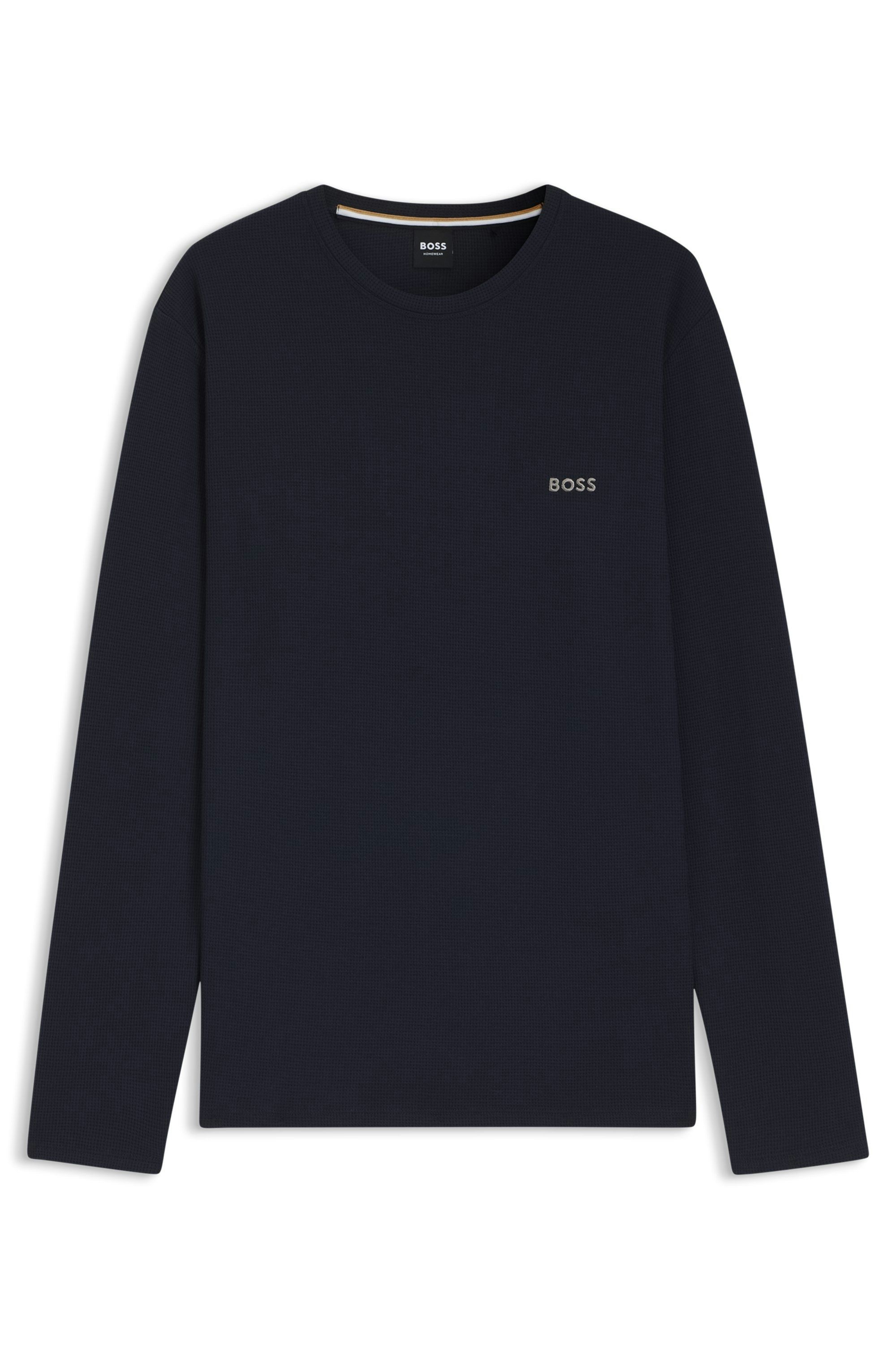 Pánské pyžamové tričko BOSS Waffle LS-Shirt - Dark Blue