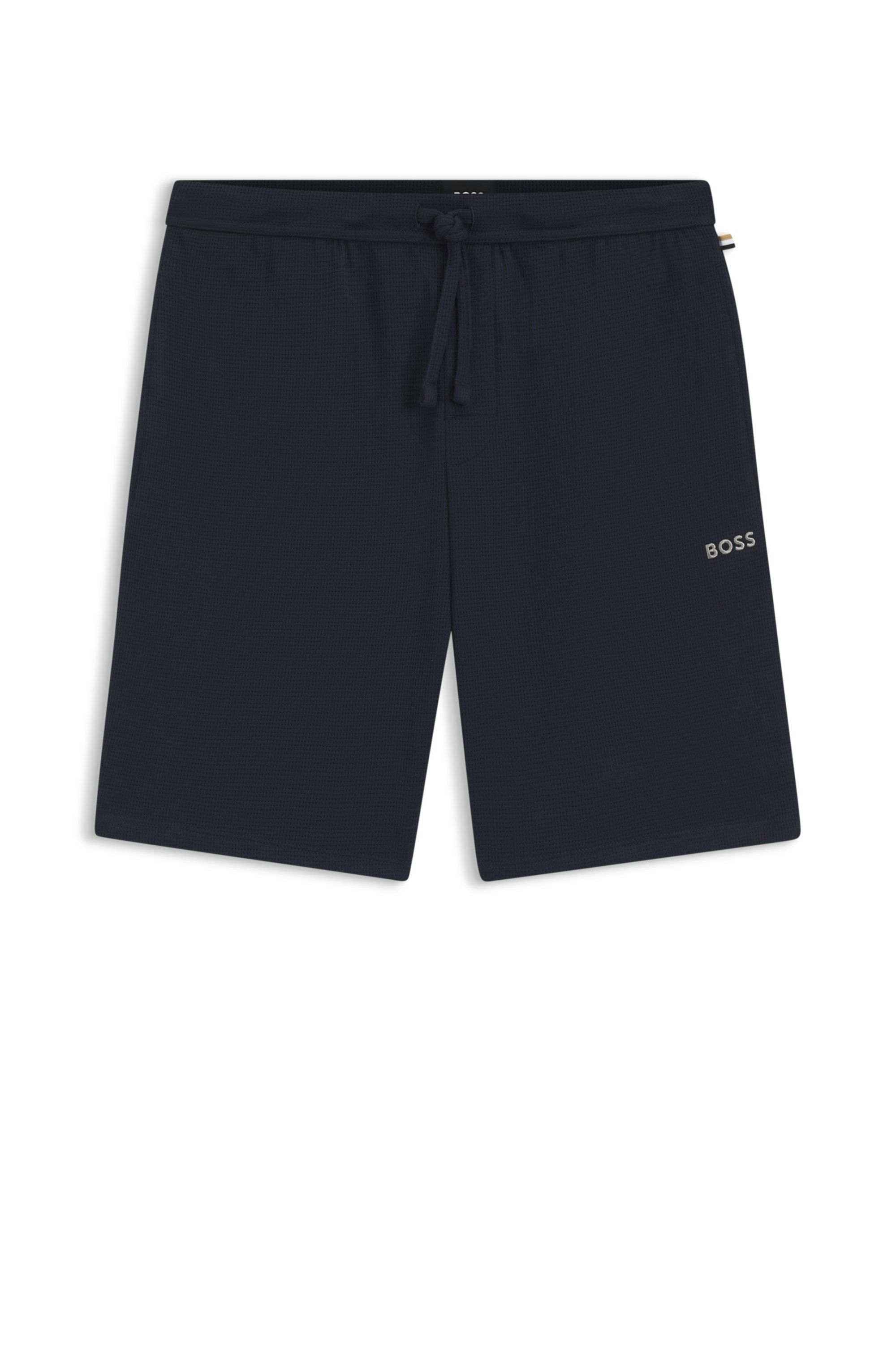 Pyžamové šortky z bavlněné směsi s vyšívaným logem - Dark Blue