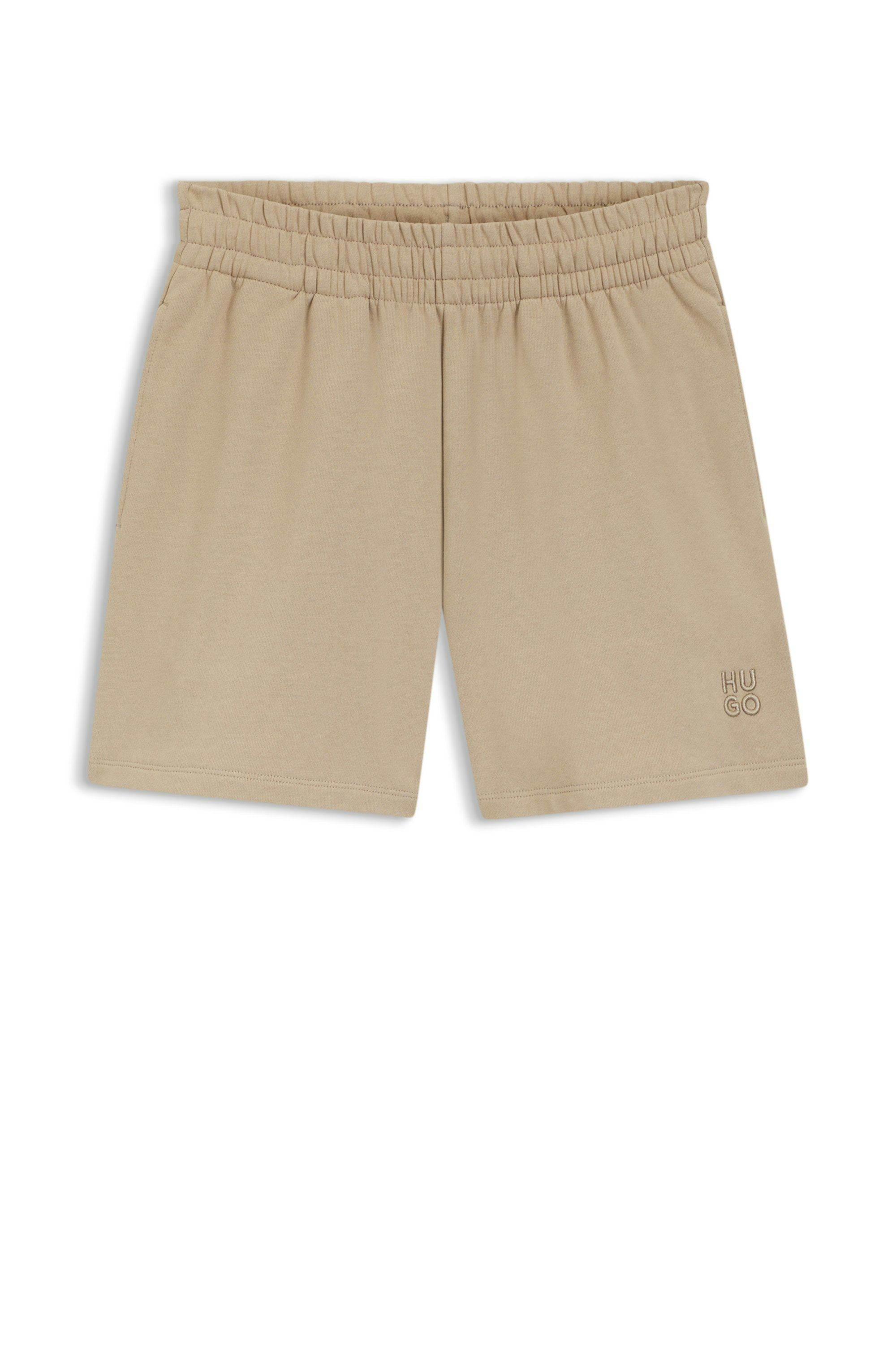Šortky volného střihu z bavlněného froté s vyšívaným logem - Light/Pastel Brown