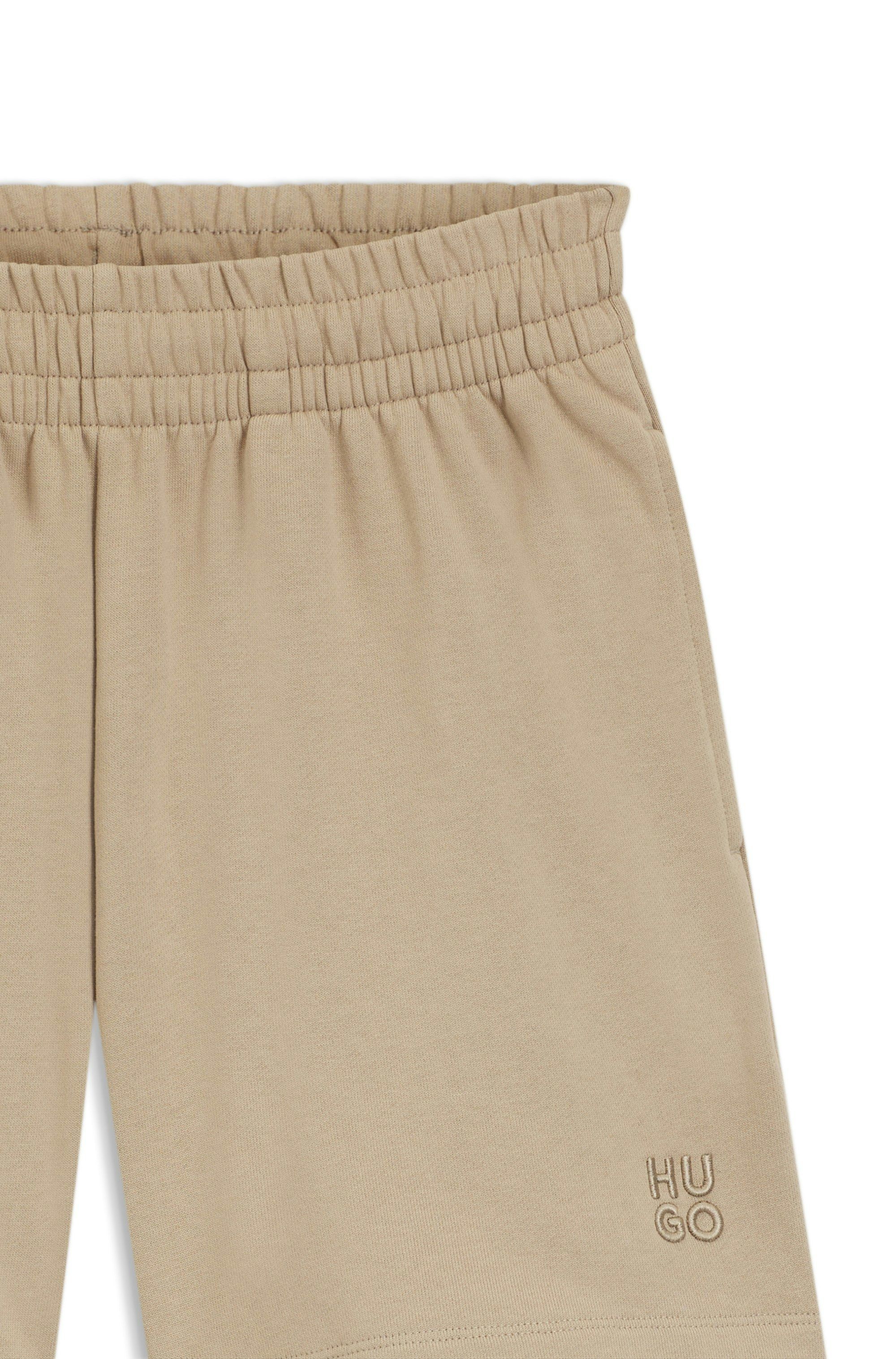 Šortky volného střihu z bavlněného froté s vyšívaným logem - Light/Pastel Brown