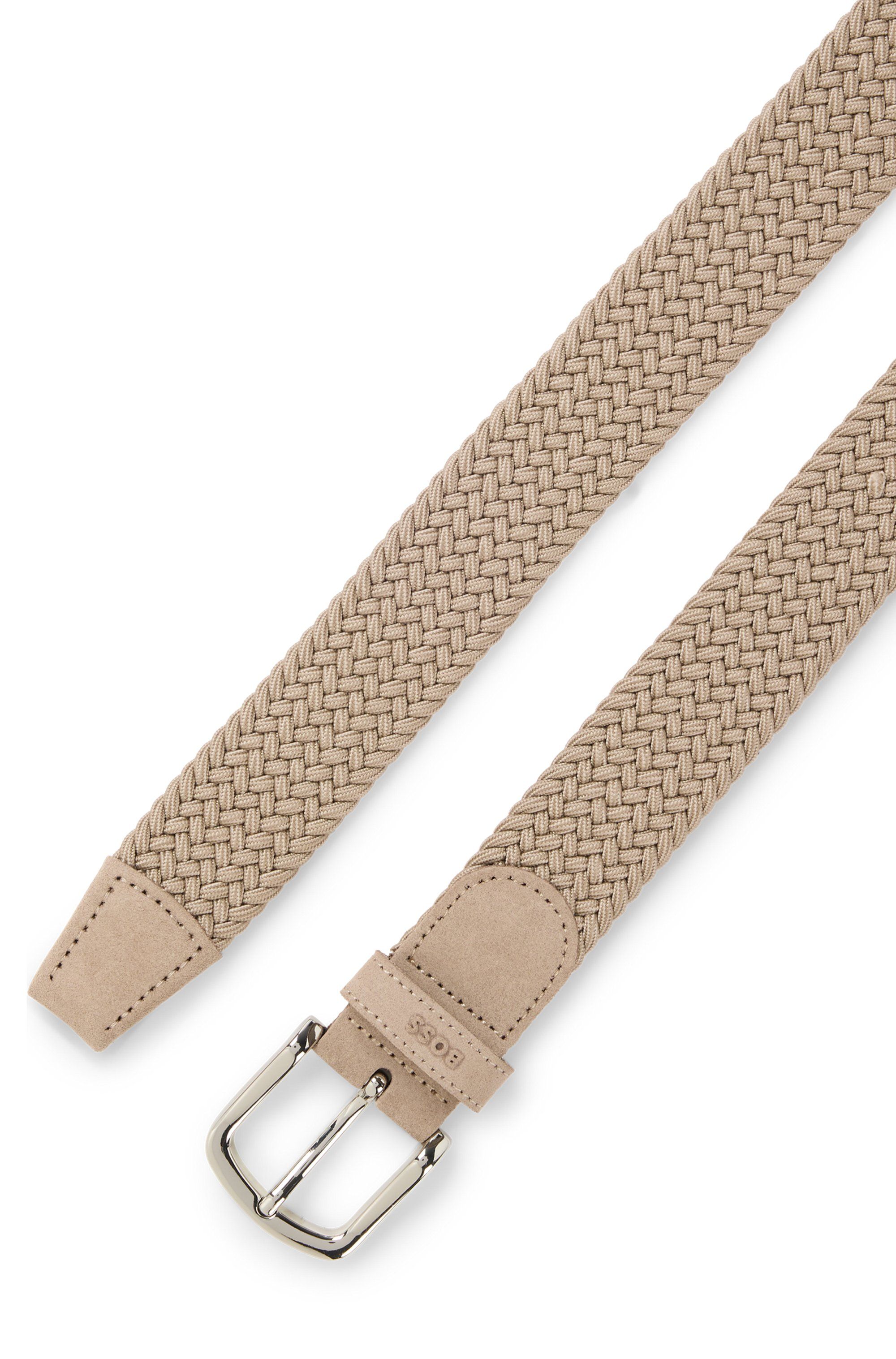 Tkaný opasek s koženými lemováním - Light/Pastel Brown