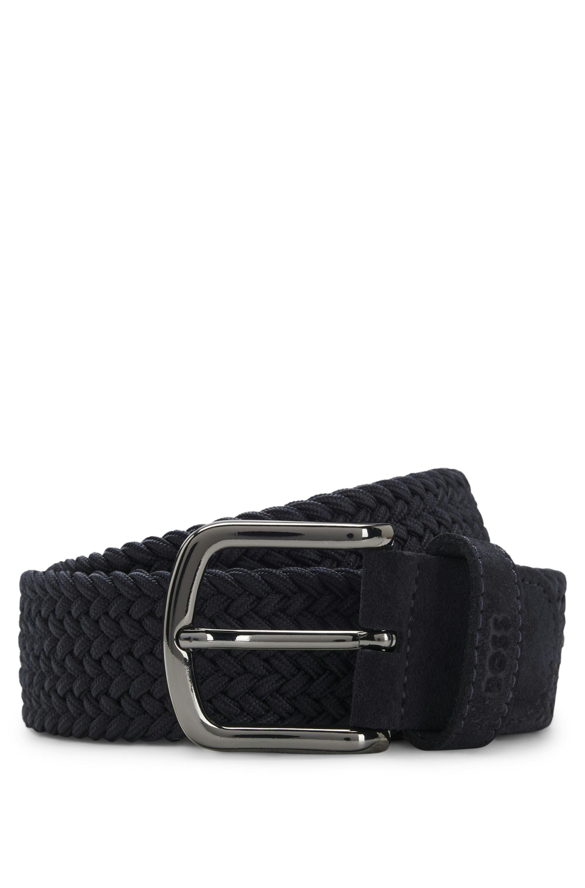Tkaný opasek s koženými lemováním - Dark Blue