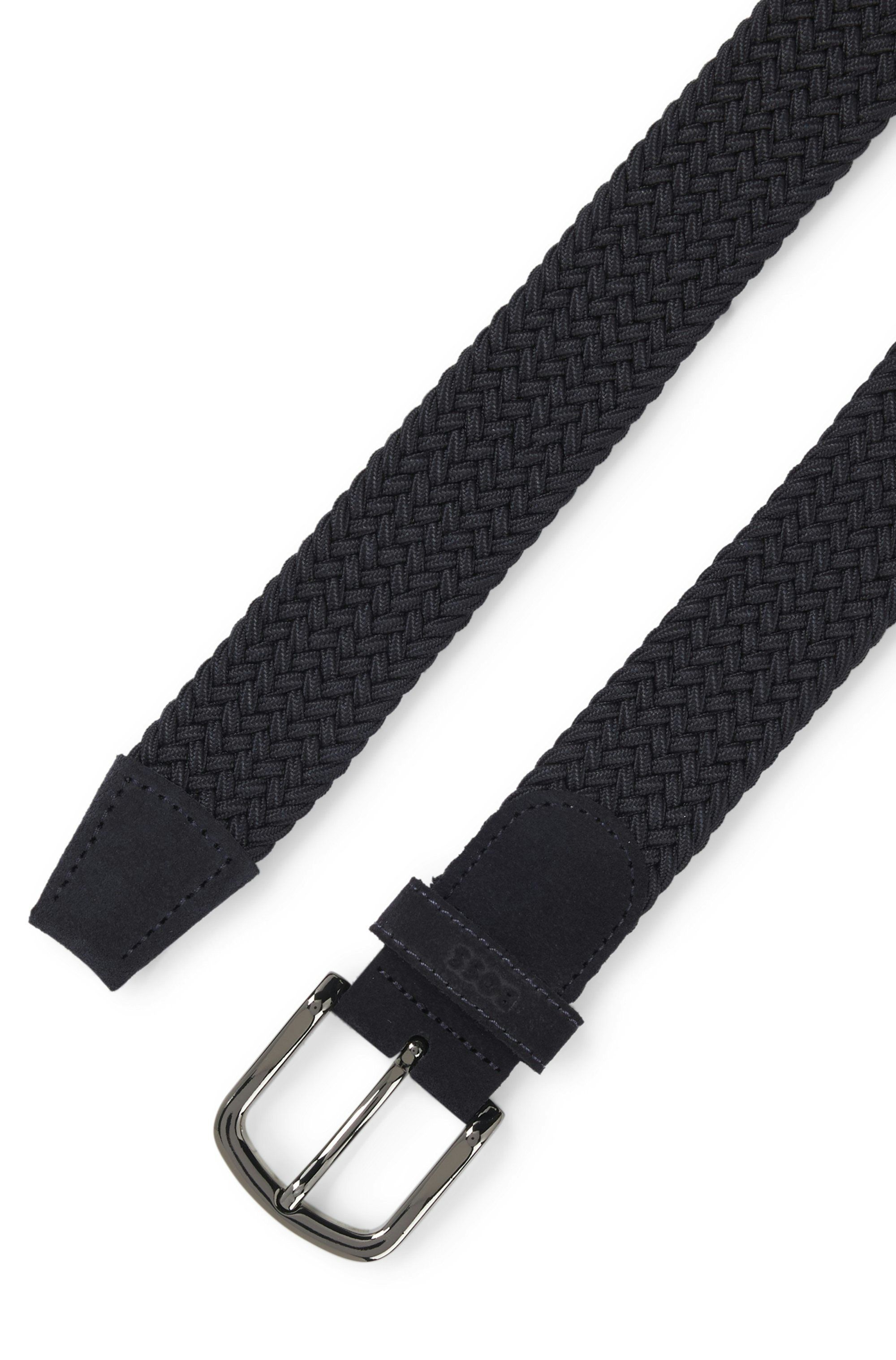 Tkaný opasek s koženými lemováním - Dark Blue