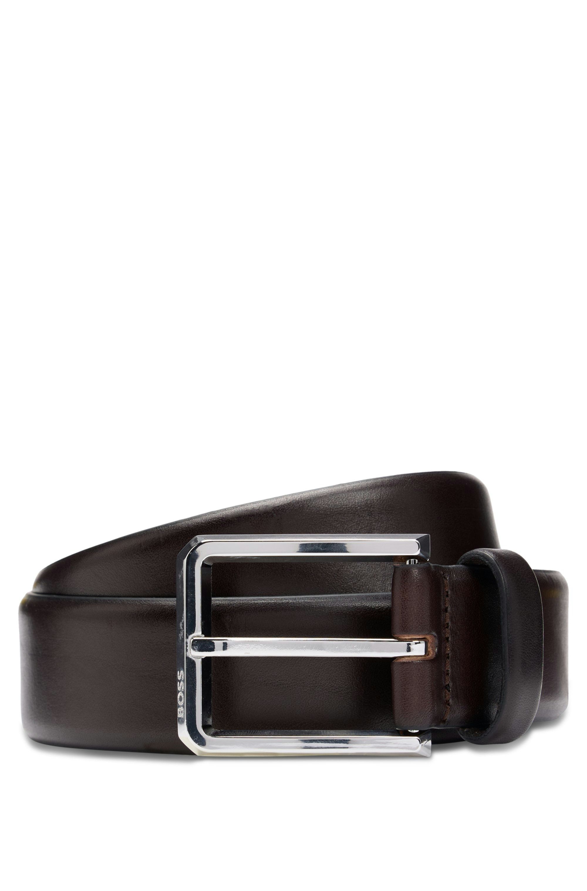 Italský kožený opasek s leštěnou sponou - Dark Brown