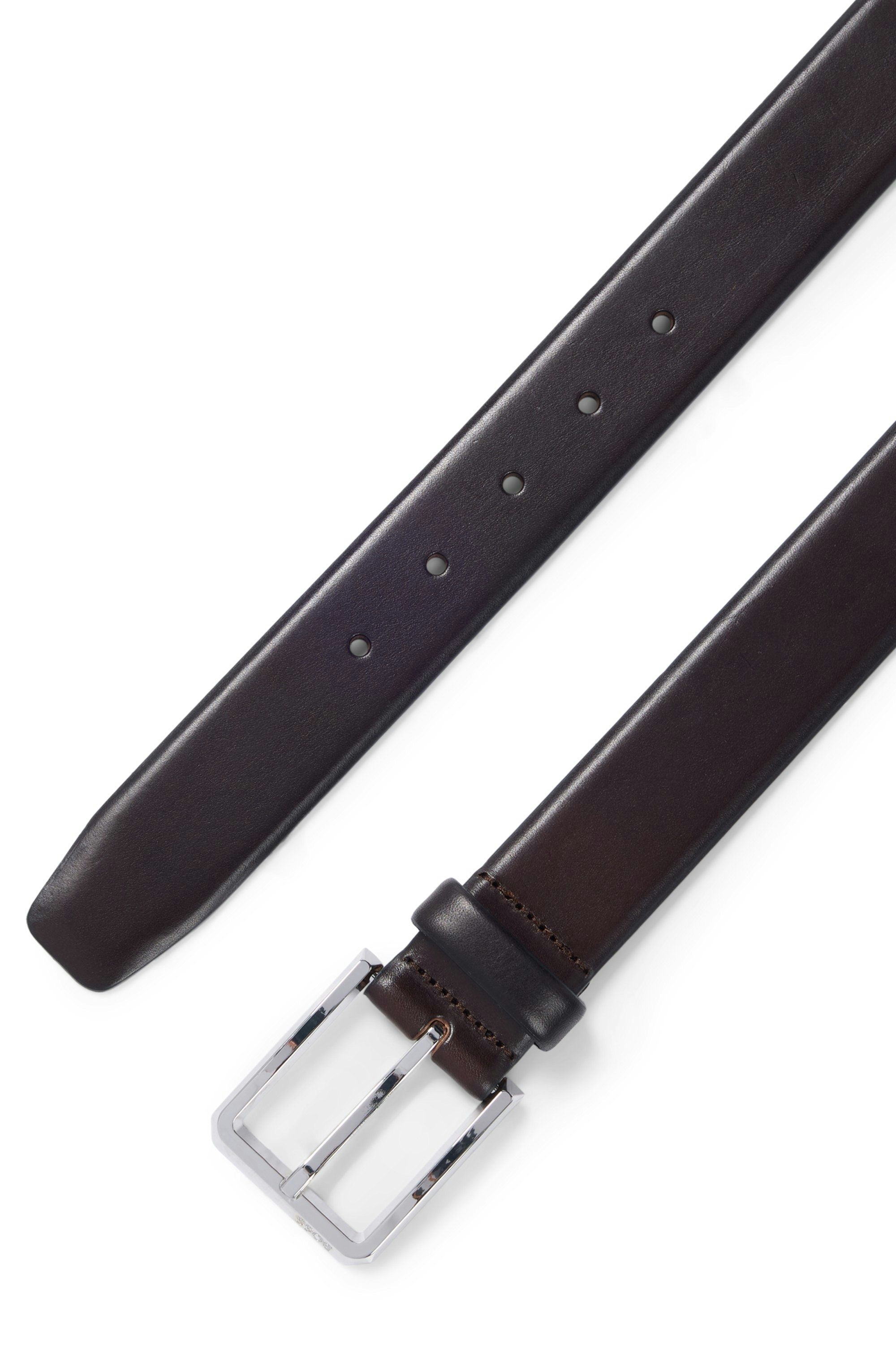 Italský kožený opasek s leštěnou sponou - Dark Brown