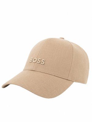 Lněná čepice s vyšívaným logem - Light Beige