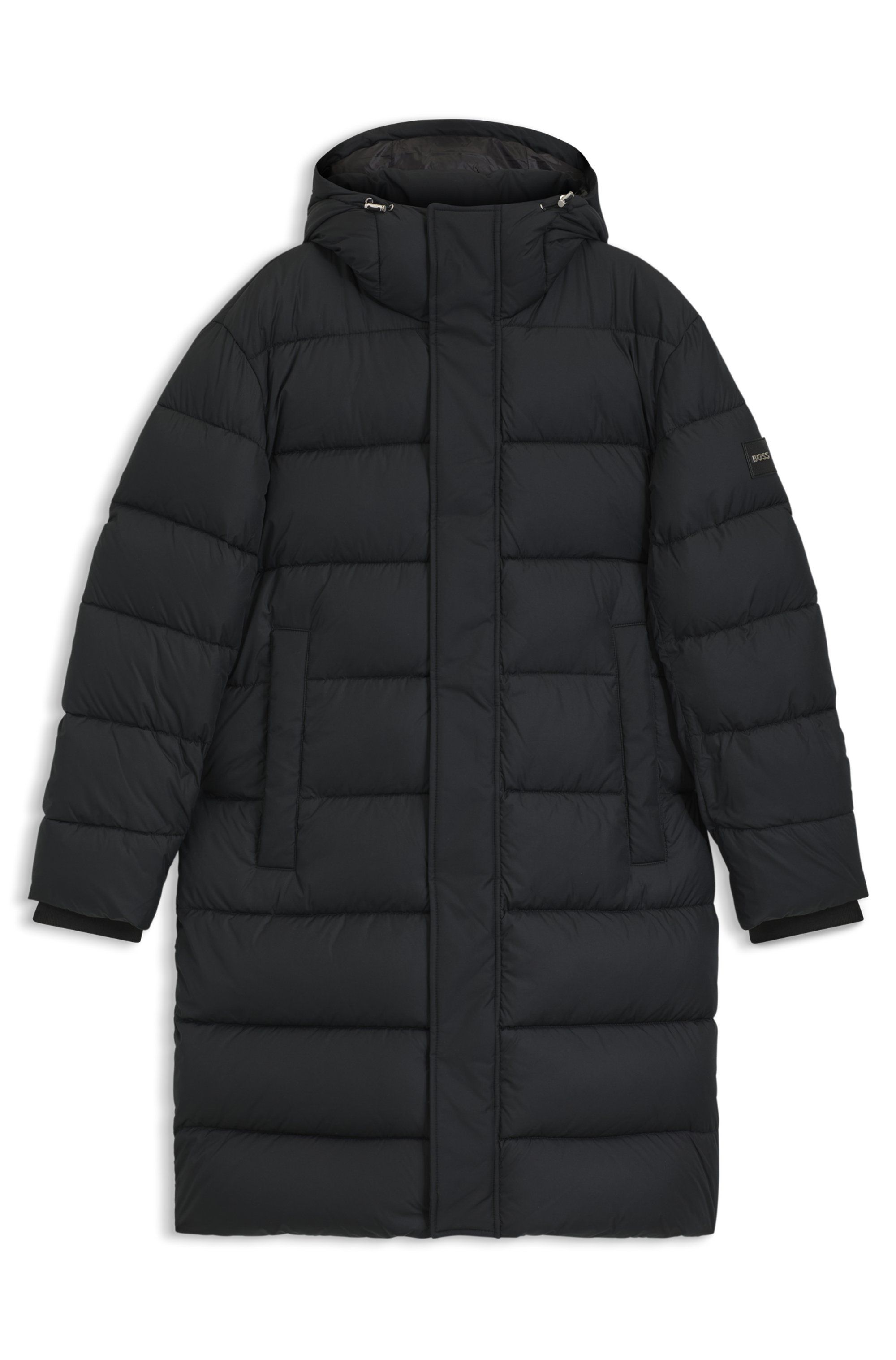 Dlouhá nepromokavá zateplená bunda s kapucí - Black