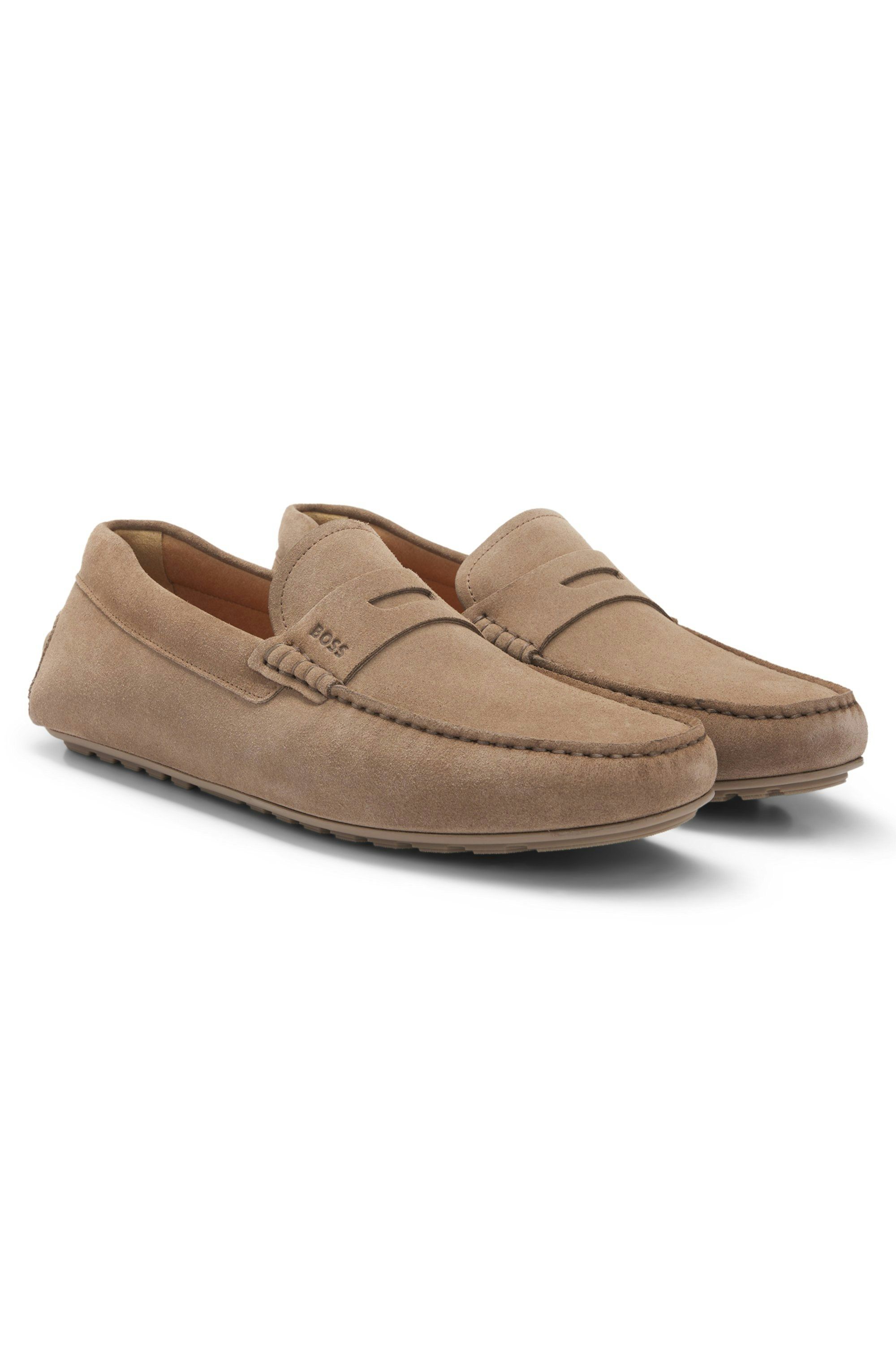 Semišové mokasíny s lemováním z penny - Medium Beige