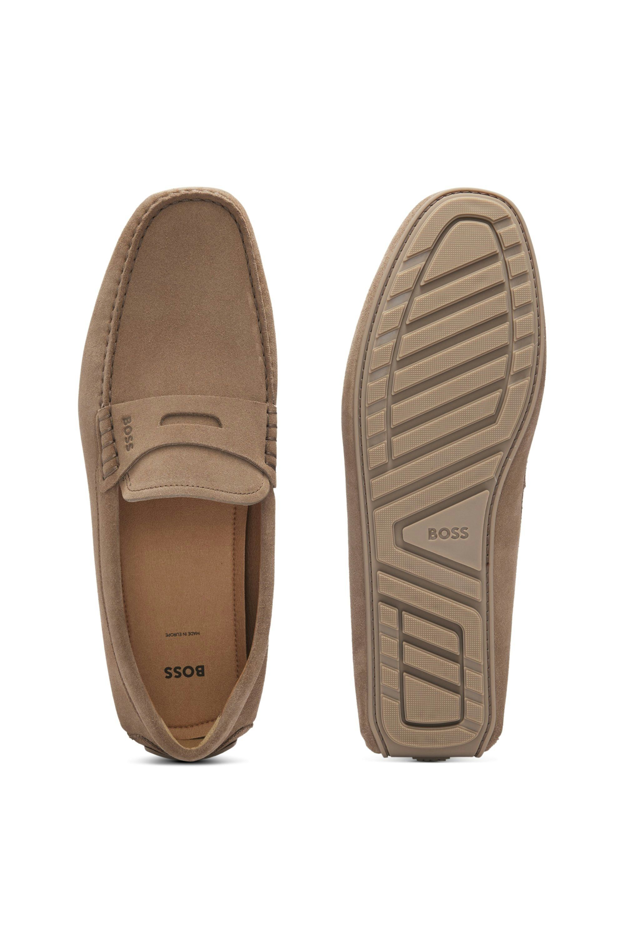 Semišové mokasíny s lemováním z penny - Medium Beige
